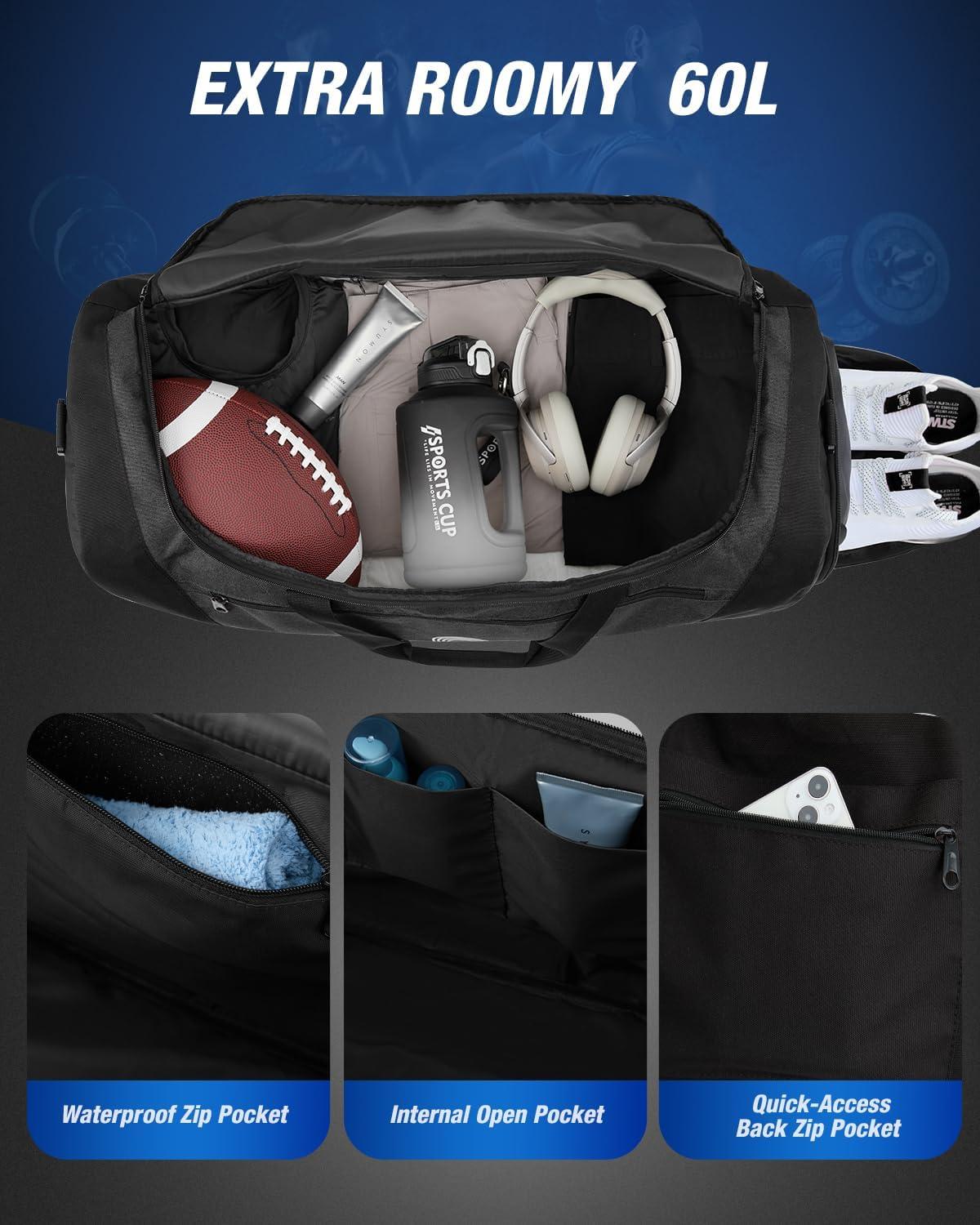 image:imageGonex Gym Duffel Bag with Shoe Compartment Wet Pocket Large Capacity Sports Duffle Bag for Men Women Workout amp Travel Bag with Multiple Pockets BlackGray Medium 60LBlack