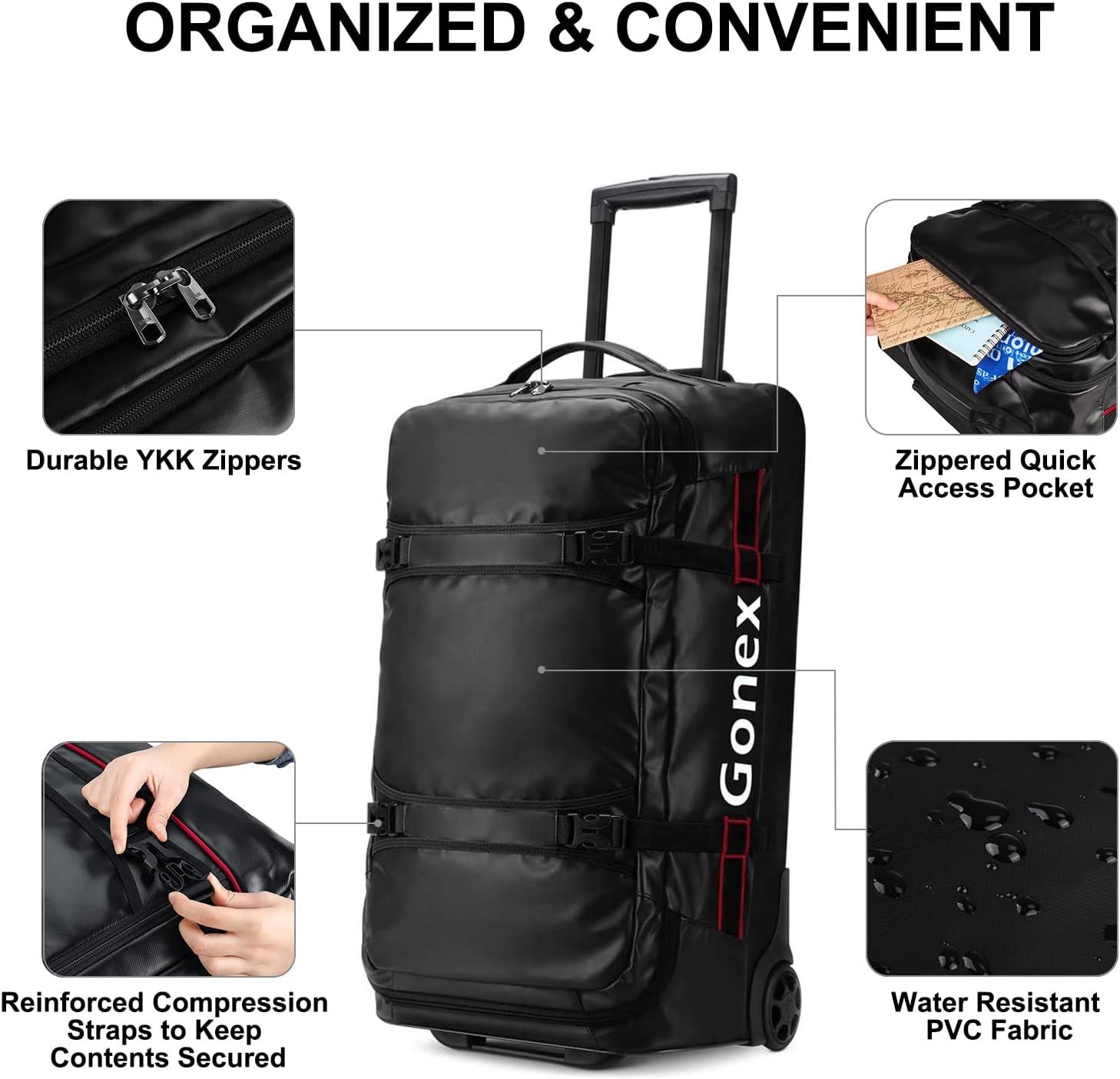 image:imageGonex Rolling Duffle Bag with Wheels 100L Water Repellent Large Wheeled Travel Duffel Luggage with Rollers 33 inch Olive GreenBlack 25 inch