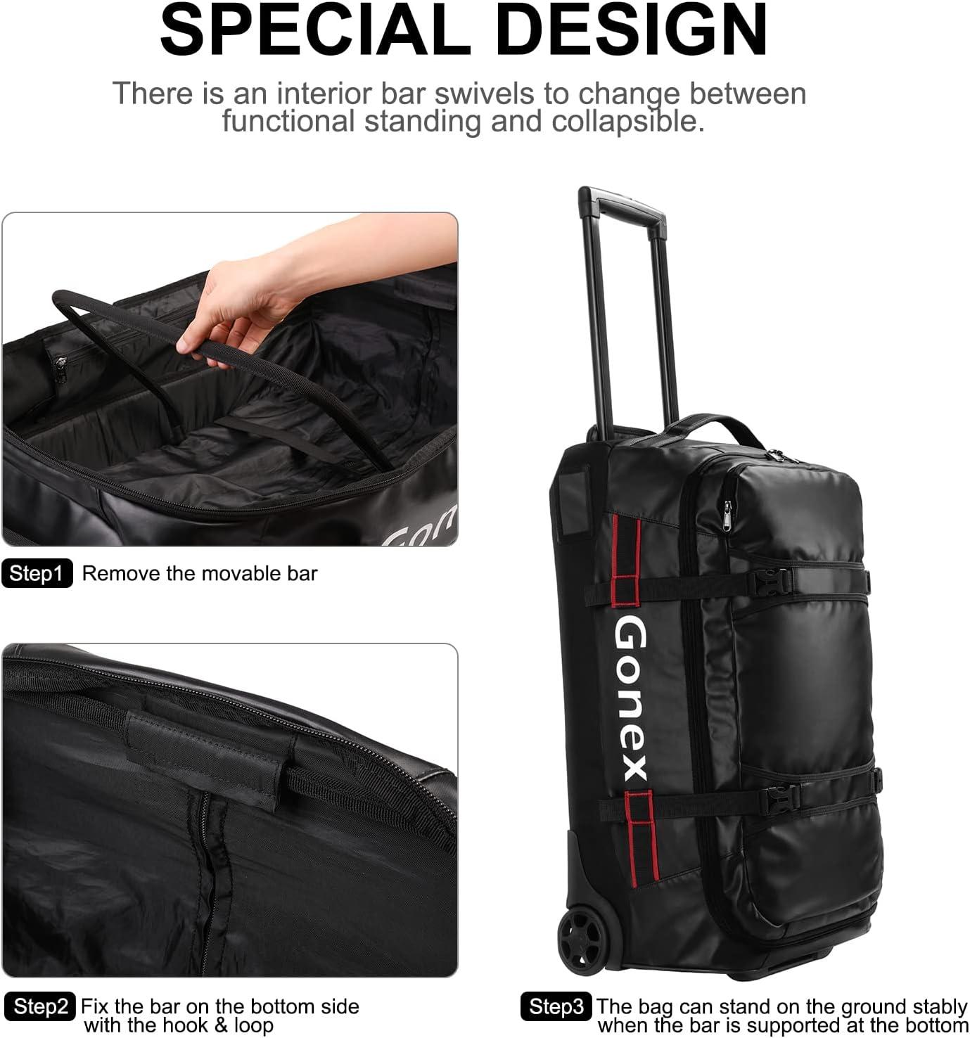 image:imageGonex Rolling Duffle Bag with Wheels 100L Water Repellent Large Wheeled Travel Duffel Luggage with Rollers 33 inch Olive GreenBlack 25 inch