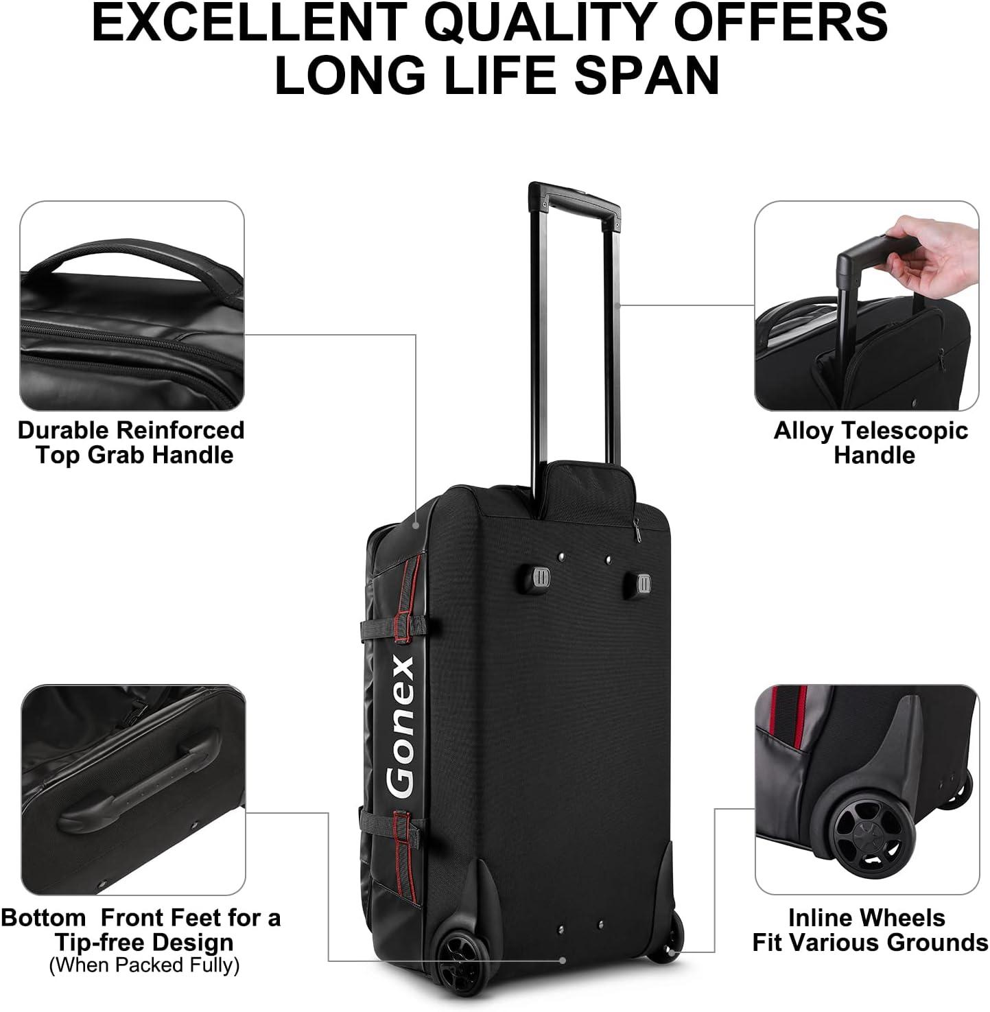 image:imageGonex Rolling Duffle Bag with Wheels 100L Water Repellent Large Wheeled Travel Duffel Luggage with Rollers 33 inch Olive GreenBlack 25 inch