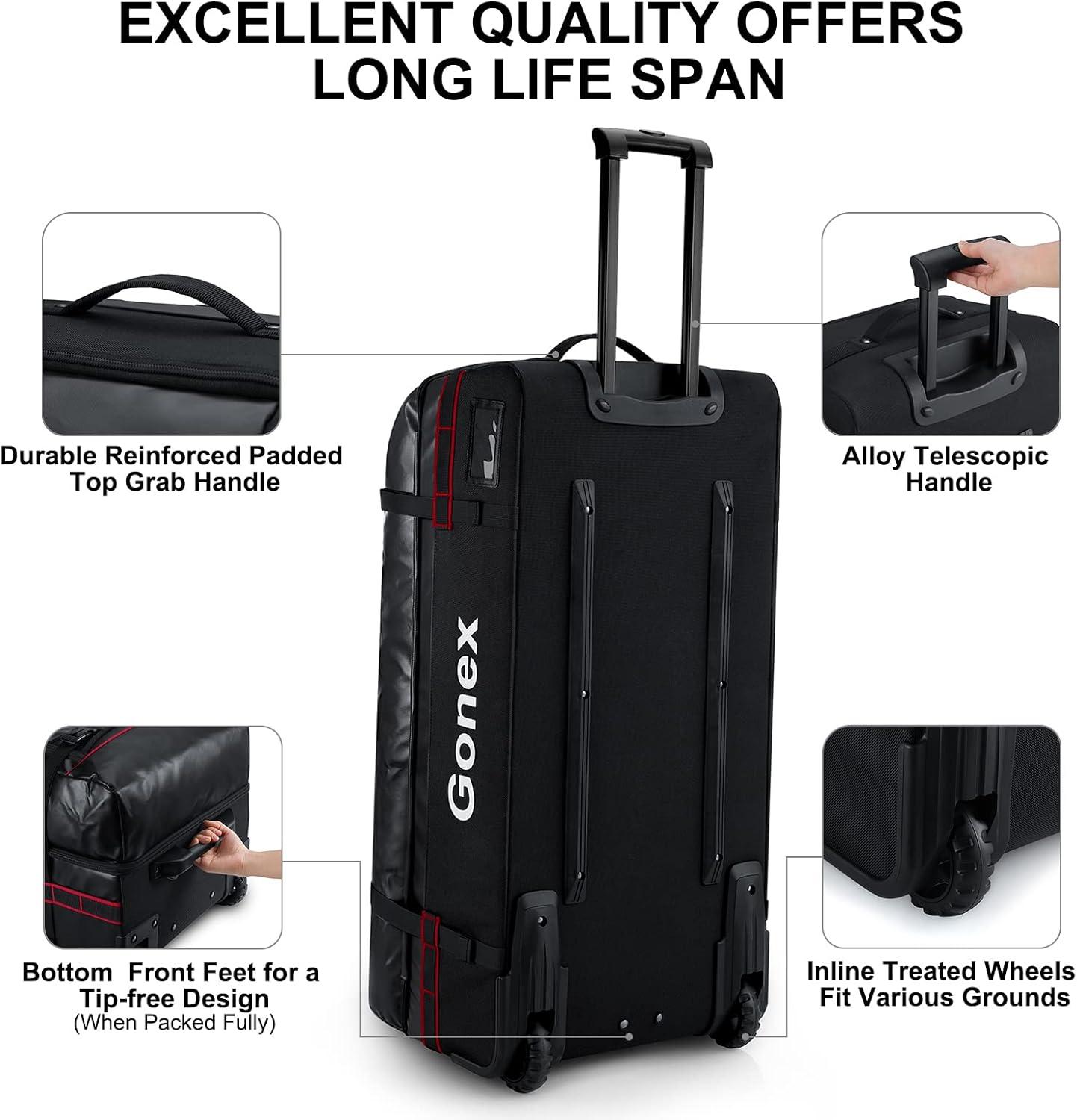 image:imageGonex Rolling Duffle Bag with Wheels 100L Water Repellent Large Wheeled Travel Duffel Luggage with Rollers 33 inch Olive GreenBlack 33 inch