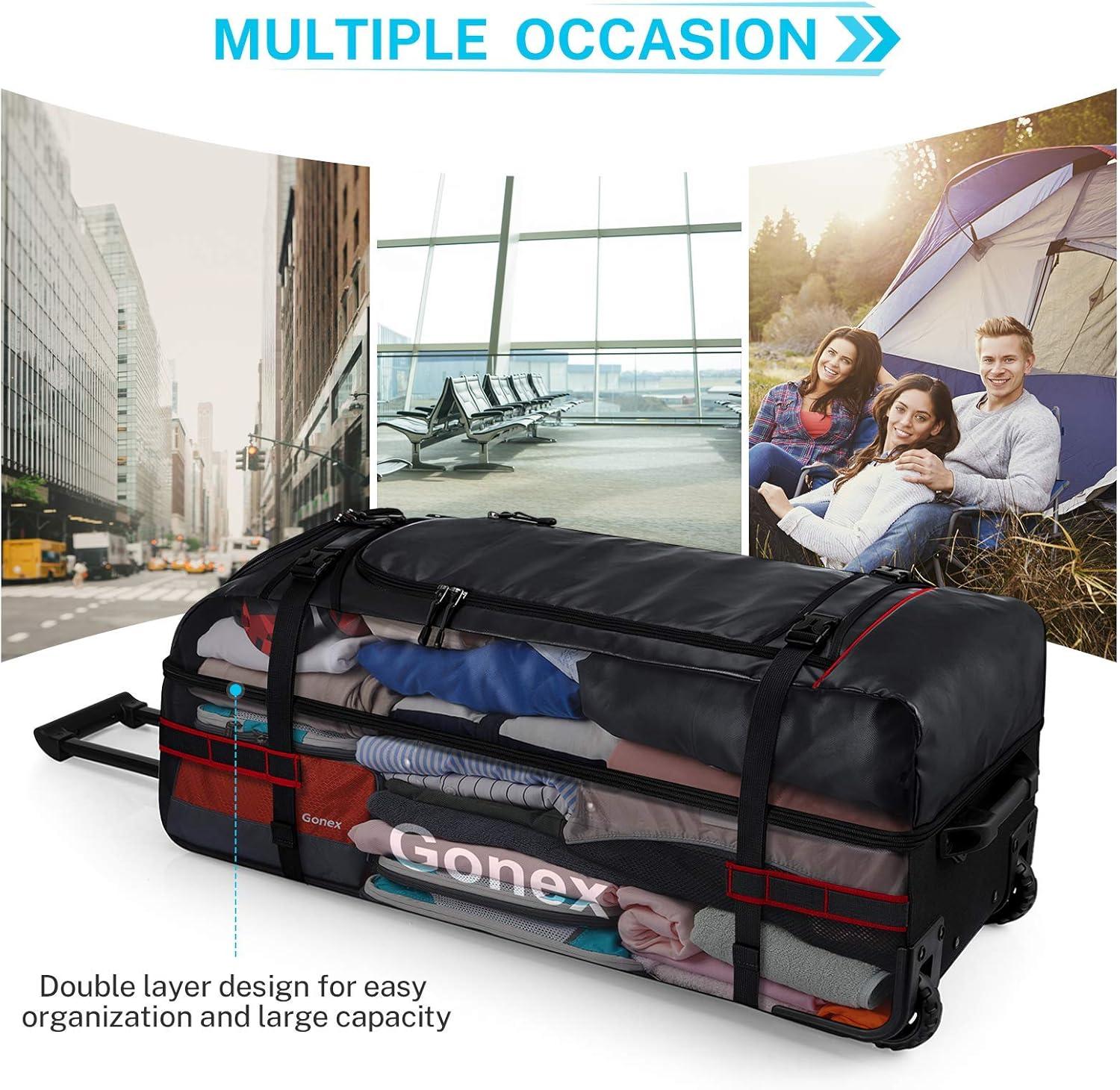 image:imageGonex Rolling Duffle Bag with Wheels 100L Water Repellent Large Wheeled Travel Duffel Luggage with Rollers 33 inch Olive GreenBlack 33 inch