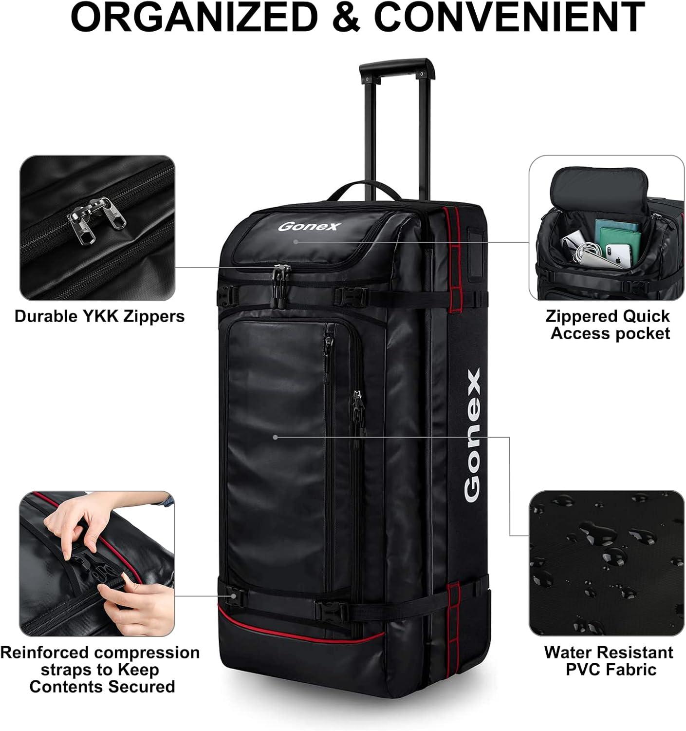 image:imageGonex Rolling Duffle Bag with Wheels 100L Water Repellent Large Wheeled Travel Duffel Luggage with Rollers 33 inch Olive GreenBlack 33 inch