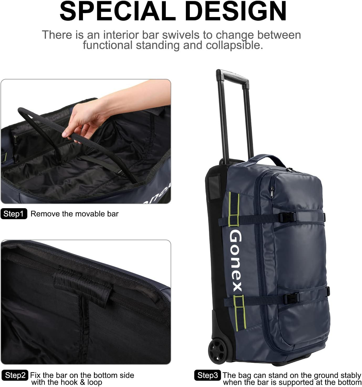 image:imageGonex Rolling Duffle Bag with Wheels 100L Water Repellent Large Wheeled Travel Duffel Luggage with Rollers 33 inch Olive GreenNavy 25 inch