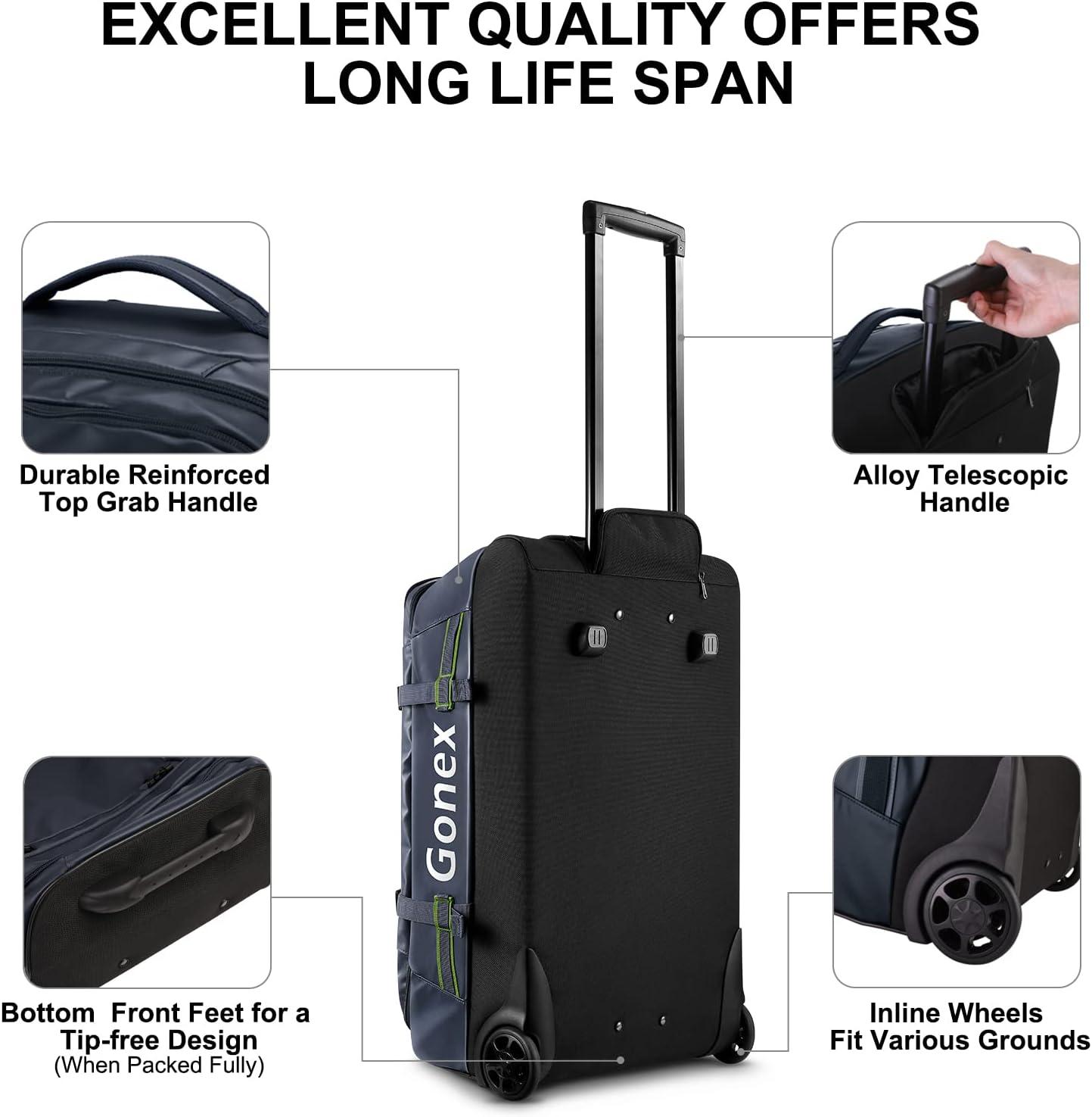 image:imageGonex Rolling Duffle Bag with Wheels 100L Water Repellent Large Wheeled Travel Duffel Luggage with Rollers 33 inch Olive GreenNavy 25 inch