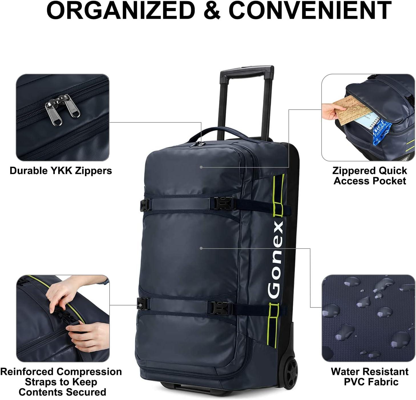 image:imageGonex Rolling Duffle Bag with Wheels 100L Water Repellent Large Wheeled Travel Duffel Luggage with Rollers 33 inch Olive GreenNavy 25 inch