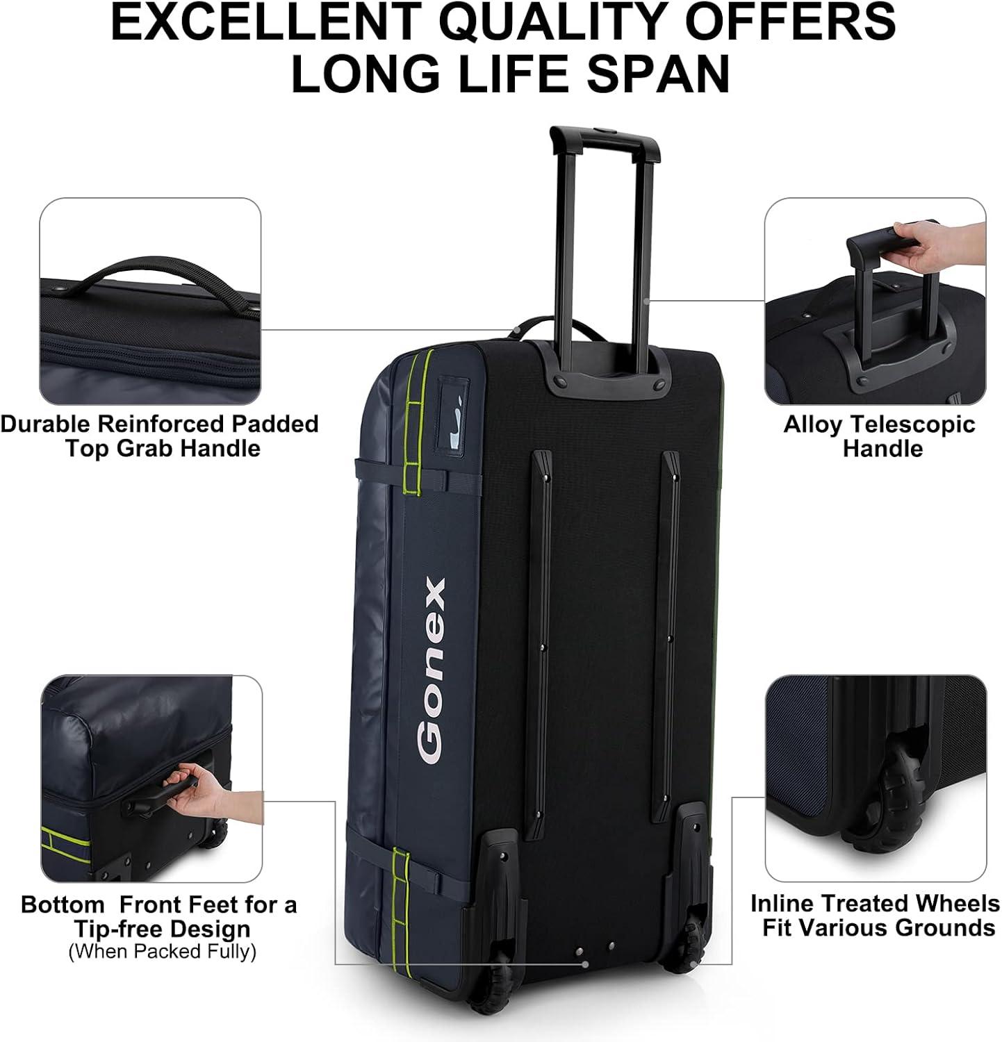 image:imageGonex Rolling Duffle Bag with Wheels 100L Water Repellent Large Wheeled Travel Duffel Luggage with Rollers 33 inch Olive GreenNavy33 inch