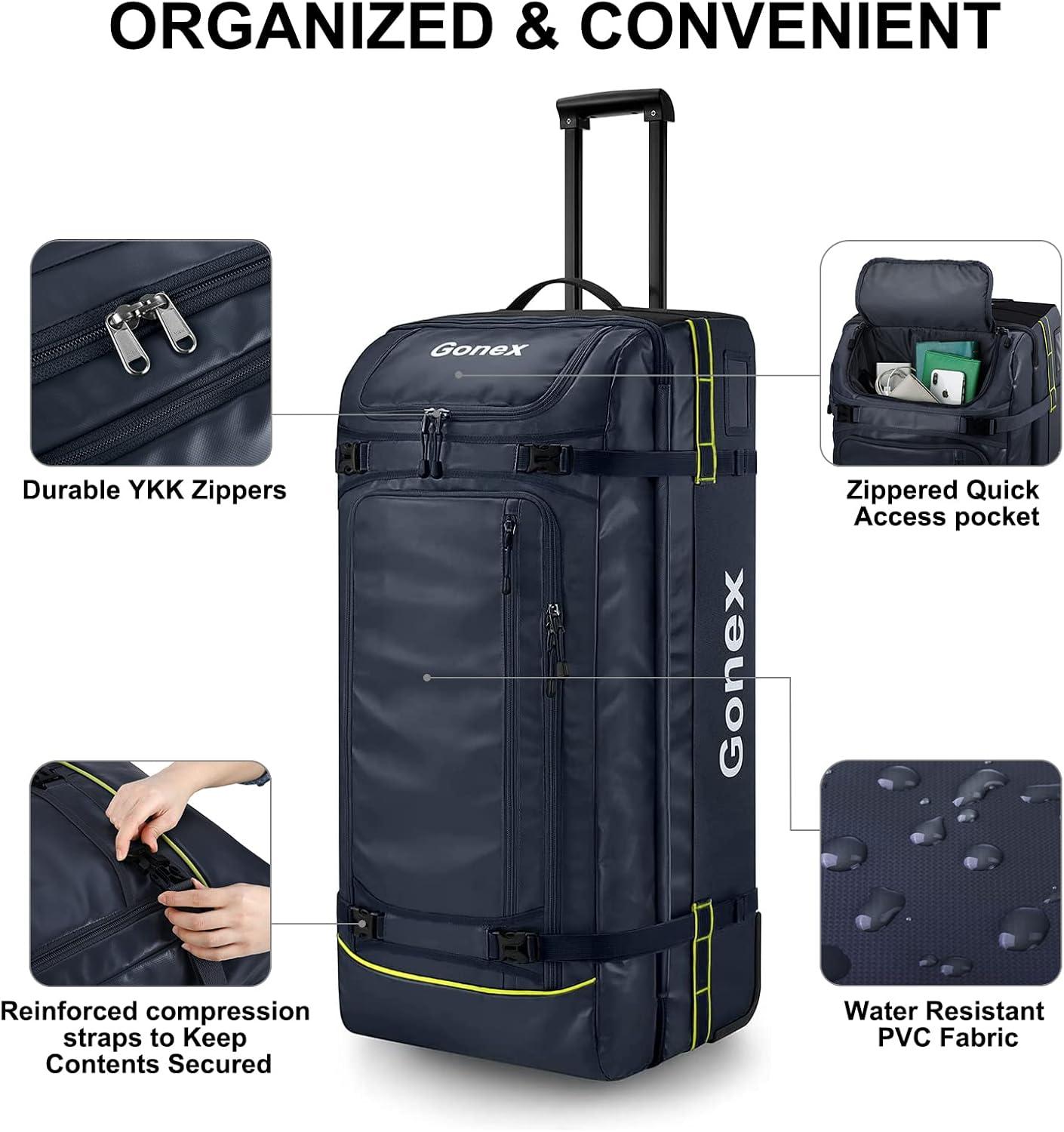 image:imageGonex Rolling Duffle Bag with Wheels 100L Water Repellent Large Wheeled Travel Duffel Luggage with Rollers 33 inch Olive GreenNavy33 inch