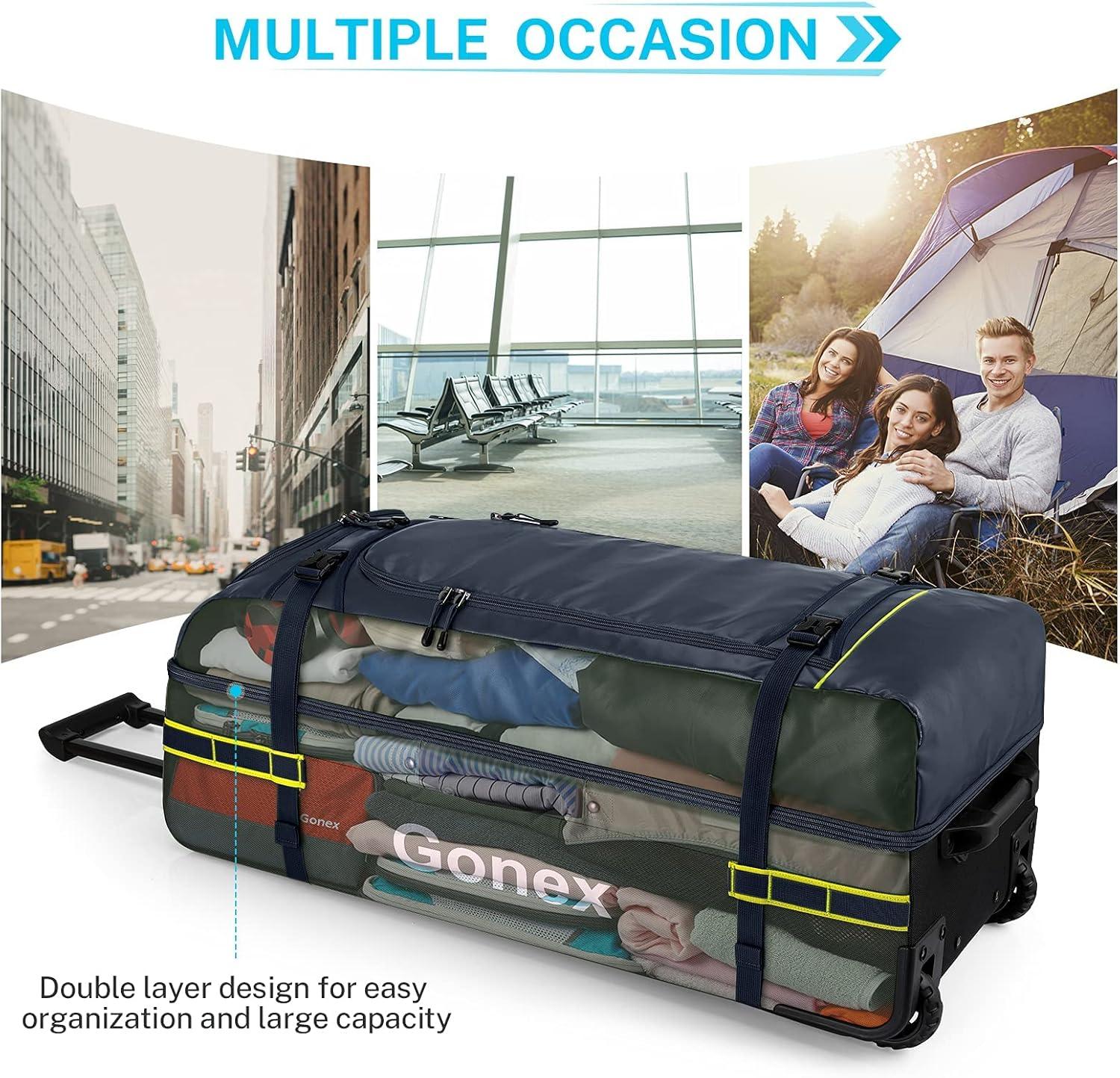 image:imageGonex Rolling Duffle Bag with Wheels 100L Water Repellent Large Wheeled Travel Duffel Luggage with Rollers 33 inch Olive GreenNavy33 inch