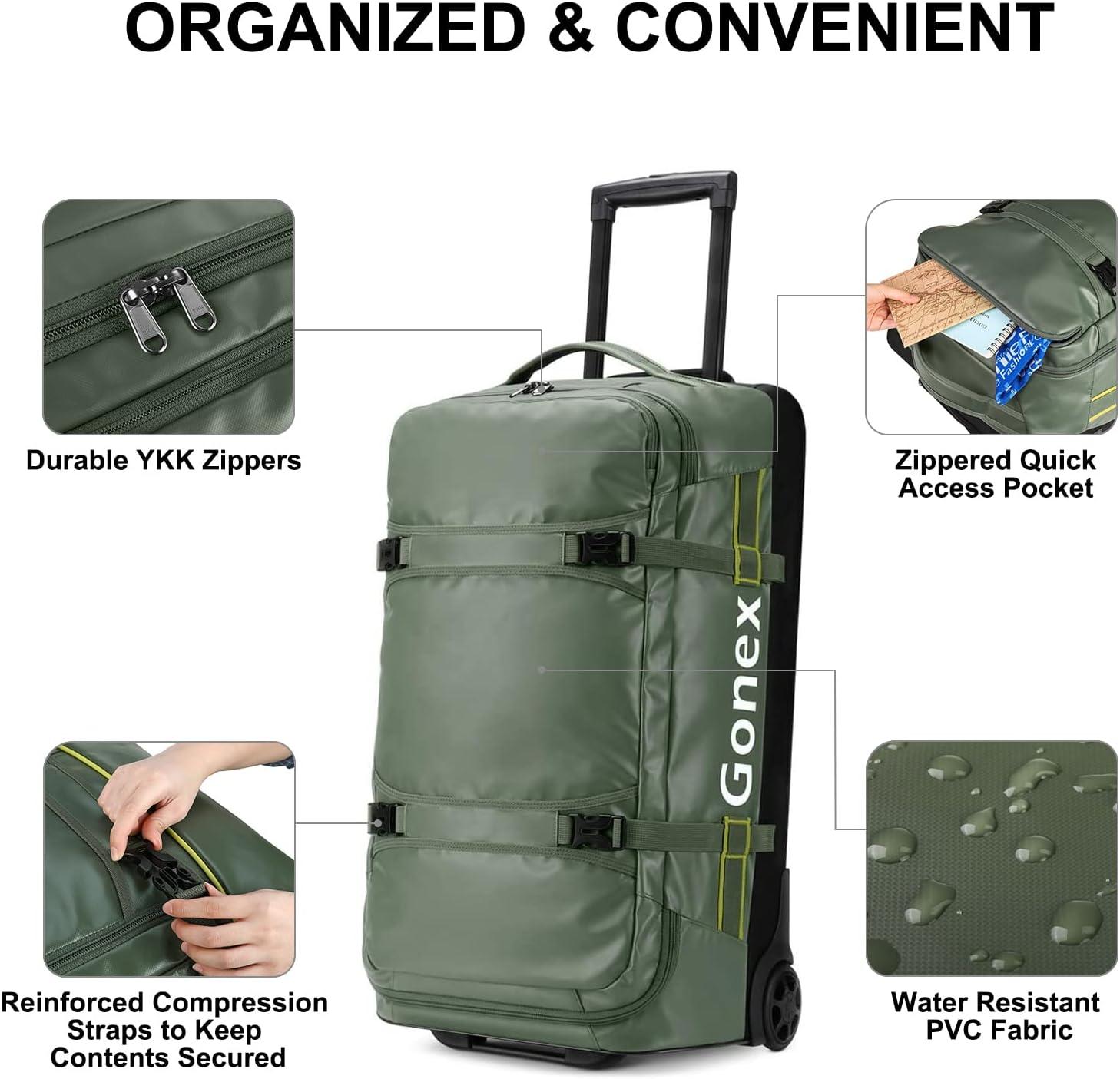 image:imageGonex Rolling Duffle Bag with Wheels 100L Water Repellent Large Wheeled Travel Duffel Luggage with Rollers 33 inch Olive GreenOlive Green 25 inch
