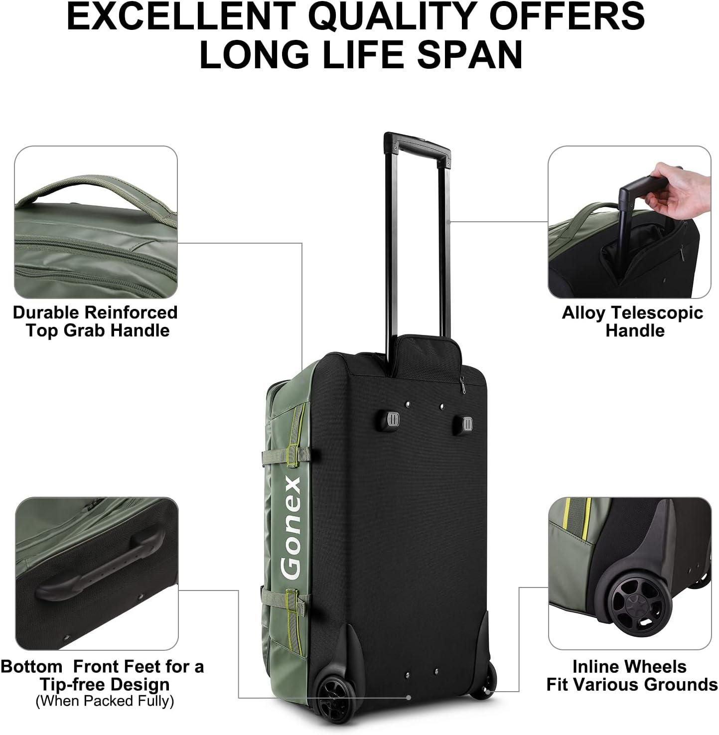image:imageGonex Rolling Duffle Bag with Wheels 100L Water Repellent Large Wheeled Travel Duffel Luggage with Rollers 33 inch Olive GreenOlive Green 25 inch