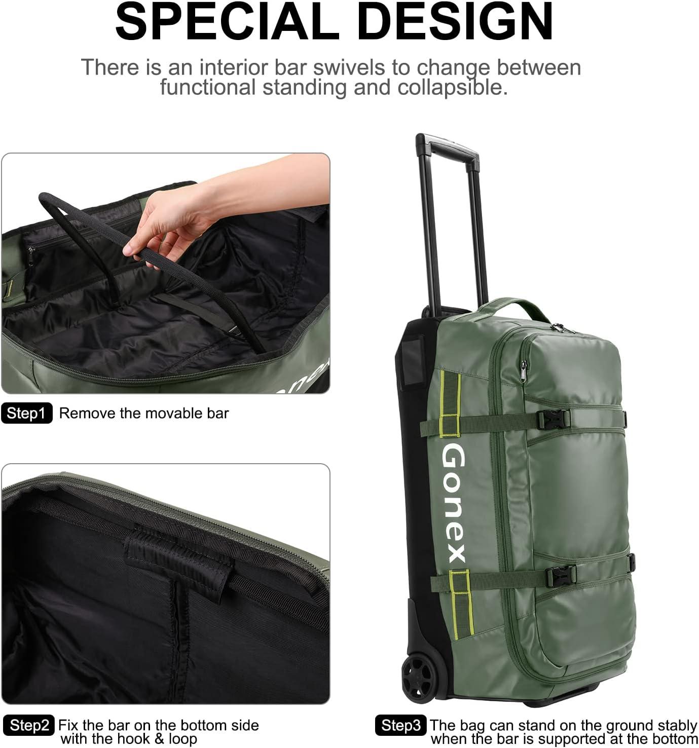 image:imageGonex Rolling Duffle Bag with Wheels 100L Water Repellent Large Wheeled Travel Duffel Luggage with Rollers 33 inch Olive GreenOlive Green 25 inch