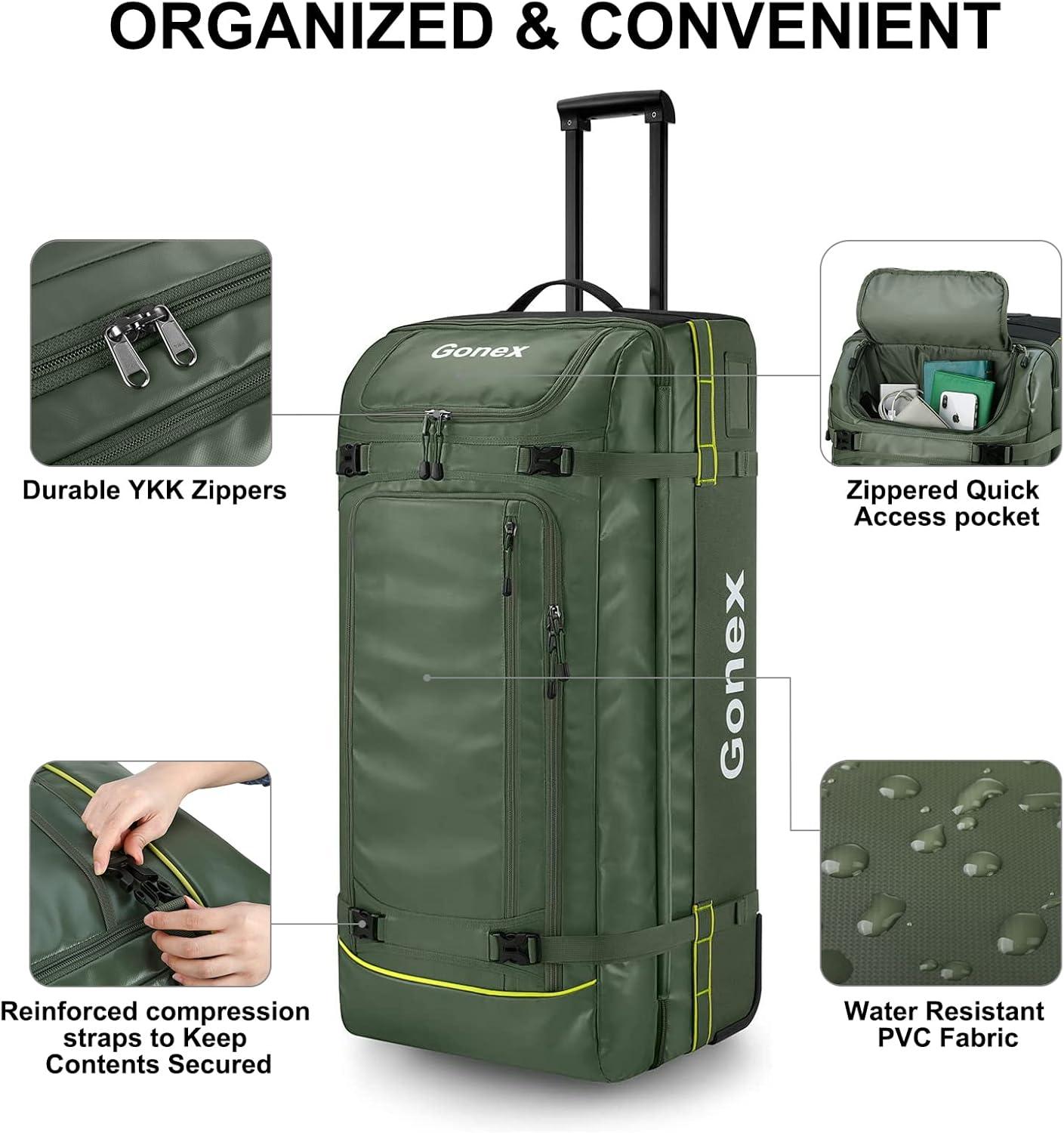 image:imageGonex Rolling Duffle Bag with Wheels 100L Water Repellent Large Wheeled Travel Duffel Luggage with Rollers 33 inch Olive GreenOlive Green 33 inch