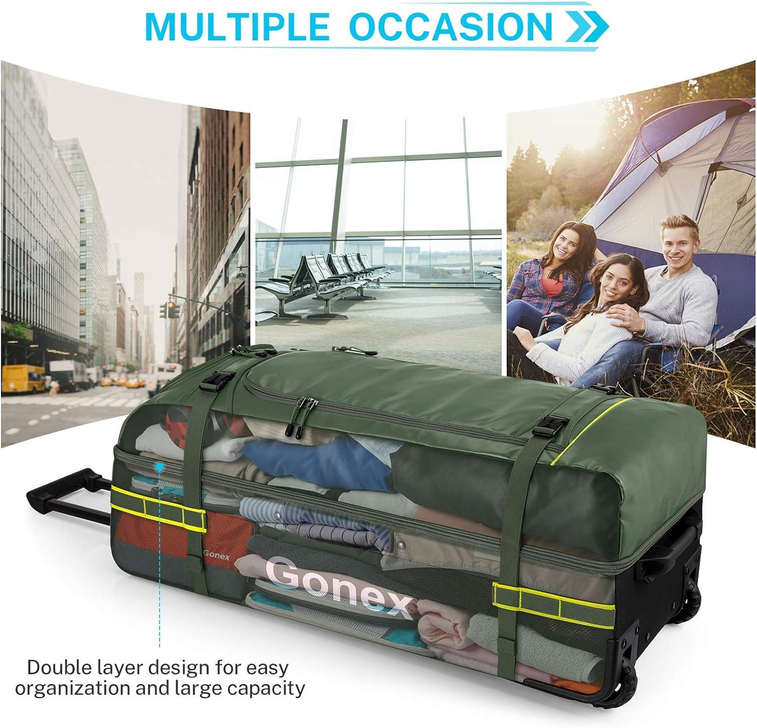 image:imageGonex Rolling Duffle Bag with Wheels 100L Water Repellent Large Wheeled Travel Duffel Luggage with Rollers 33 inch Olive GreenOlive Green 33 inch