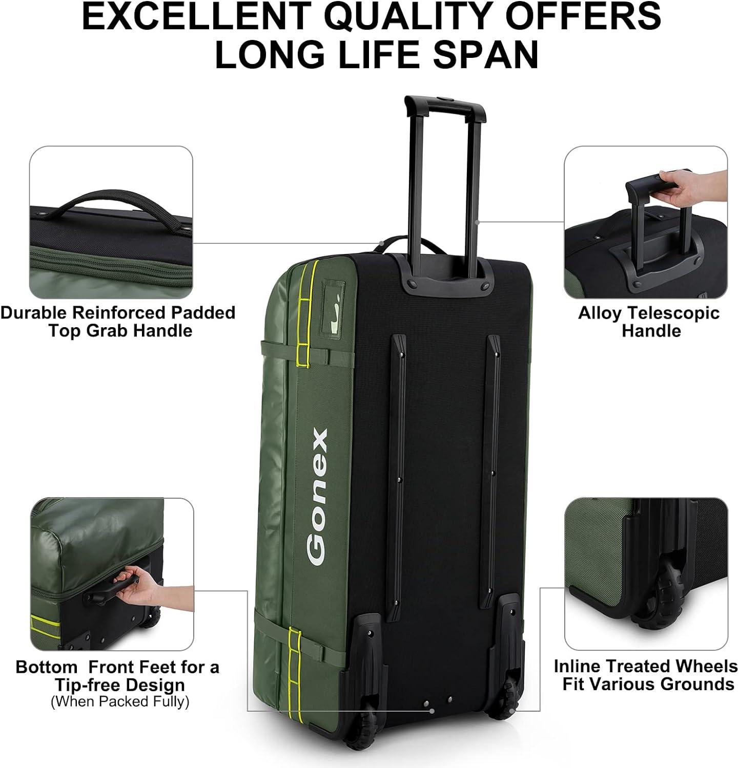 image:imageGonex Rolling Duffle Bag with Wheels 100L Water Repellent Large Wheeled Travel Duffel Luggage with Rollers 33 inch Olive GreenOlive Green 33 inch