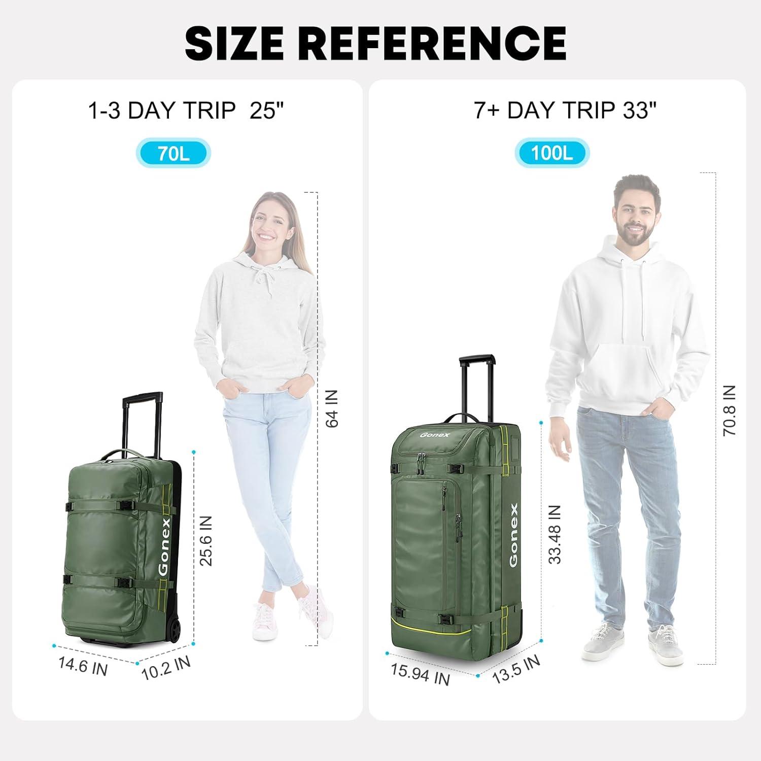 image:imageGonex Rolling Duffle Bag with Wheels 100L Water Repellent Large Wheeled Travel Duffel Luggage with Rollers 33 inch Olive GreenOlive Green 33 inch