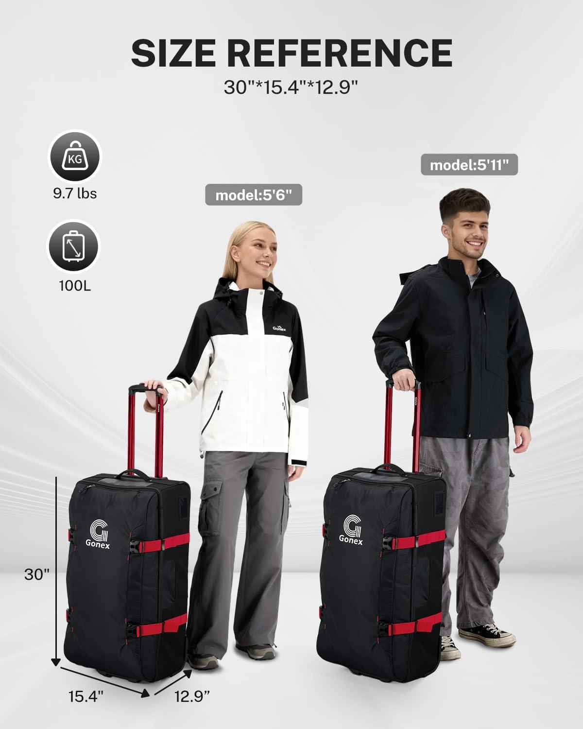 image:imageGonex Rolling Duffle Bag with Wheels Waterrepellent 30 inch Nylon Large Wheeled Travel Duffel Luggage with TSA Lock amp Telescopic Handle 100L BlackBlack