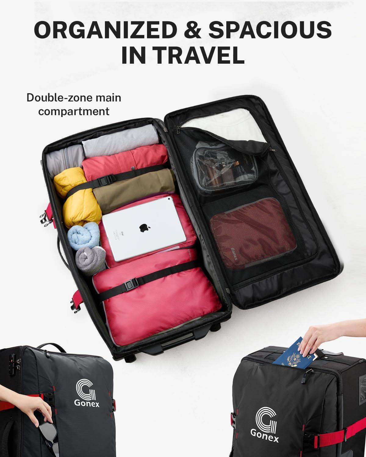 image:imageGonex Rolling Duffle Bag with Wheels Waterrepellent 30 inch Nylon Large Wheeled Travel Duffel Luggage with TSA Lock amp Telescopic Handle 100L BlackBlack