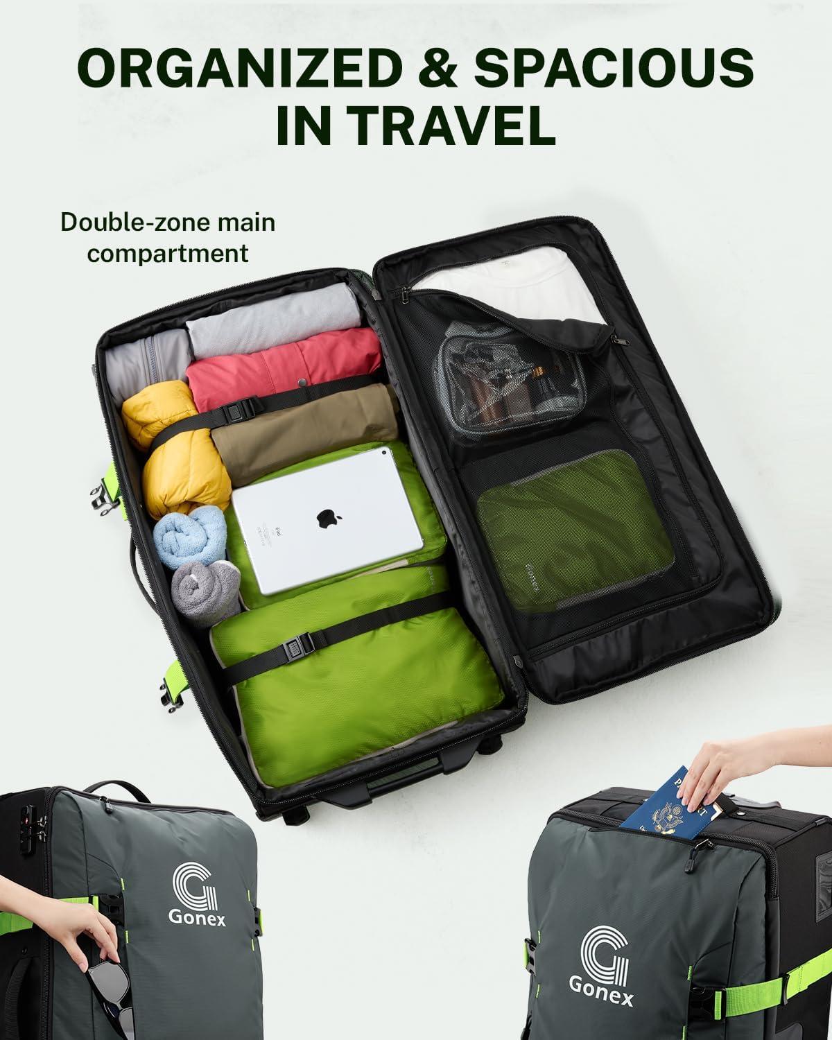 image:imageGonex Rolling Duffle Bag with Wheels Waterrepellent 30 inch Nylon Large Wheeled Travel Duffel Luggage with TSA Lock amp Telescopic Handle 100L BlackGreen