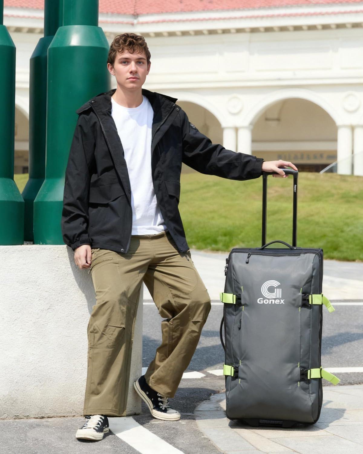 image:imageGonex Rolling Duffle Bag with Wheels Waterrepellent 30 inch Nylon Large Wheeled Travel Duffel Luggage with TSA Lock amp Telescopic Handle 100L BlackGreen