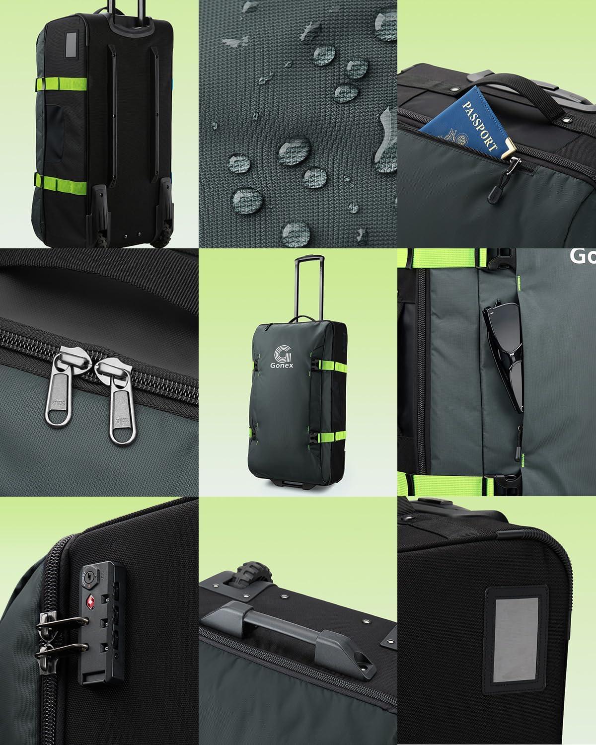 image:imageGonex Rolling Duffle Bag with Wheels Waterrepellent 30 inch Nylon Large Wheeled Travel Duffel Luggage with TSA Lock amp Telescopic Handle 100L BlackGreen