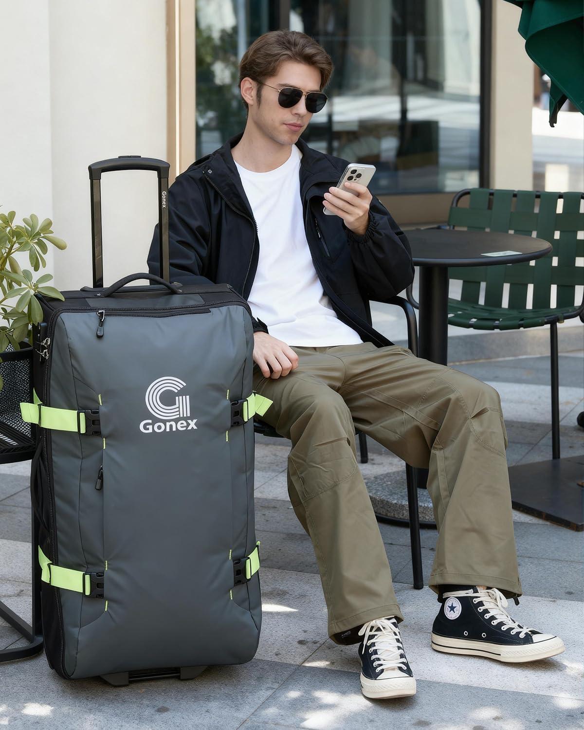 image:imageGonex Rolling Duffle Bag with Wheels Waterrepellent 30 inch Nylon Large Wheeled Travel Duffel Luggage with TSA Lock amp Telescopic Handle 100L BlackGreen