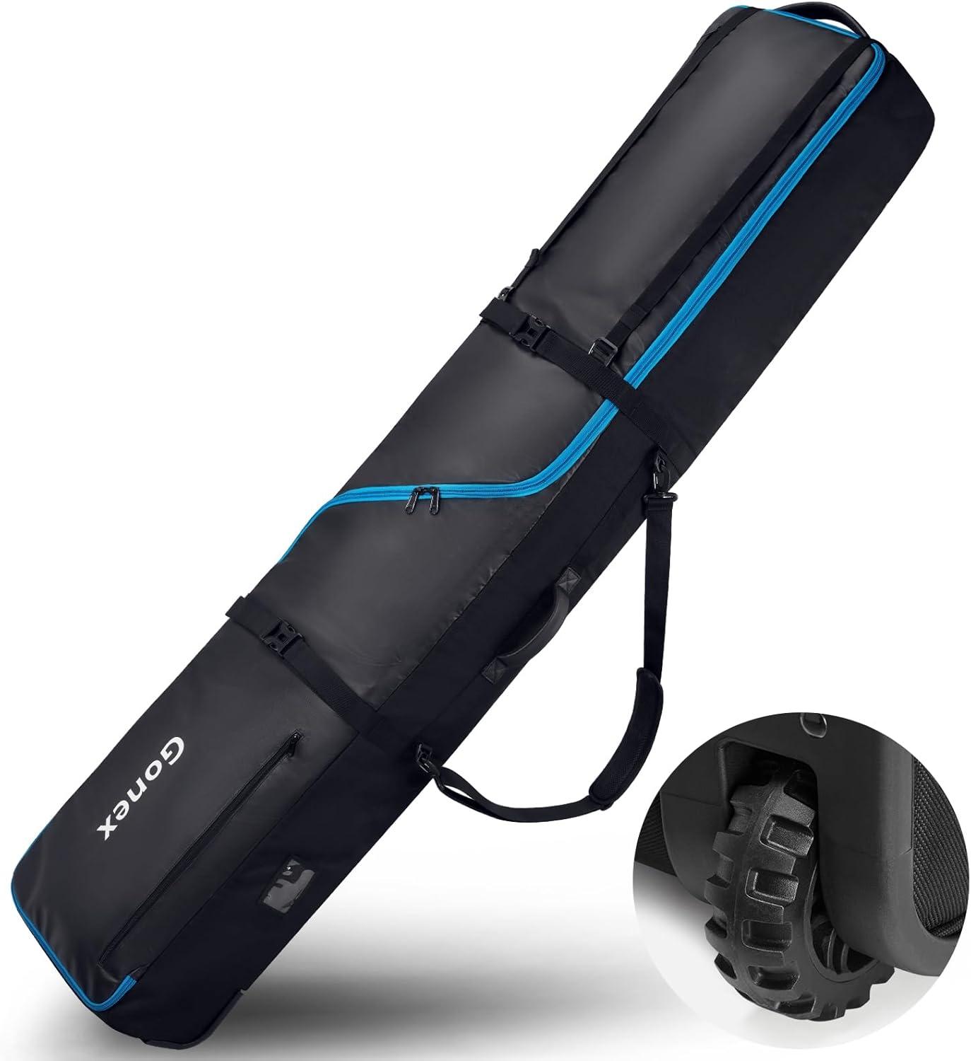 image:imageGonex Snowboard Bag with WheelsAdjustable Length Up to 175cm to 190cm Fully Padded Ski Bag for Air Travel 1200D Polyester PVC Waterproof Rolling Ski Bag with Skis StrapesBlack