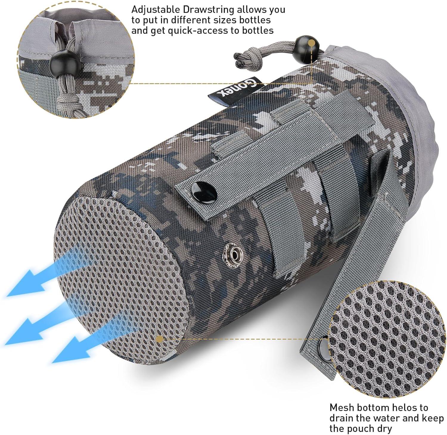 image:imageGonex Tactical MOLLE Water Bottle Pouch Drawstring Open Top amp Mesh Bottom Travel Water Bottle Bag Hydration CarrierCamo Green