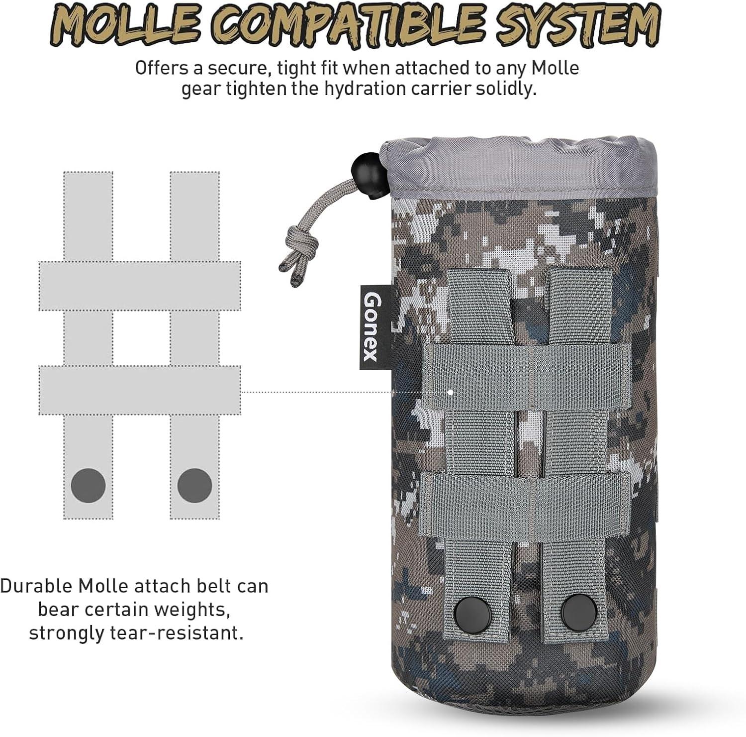image:imageGonex Tactical MOLLE Water Bottle Pouch Drawstring Open Top amp Mesh Bottom Travel Water Bottle Bag Hydration CarrierCamo Green