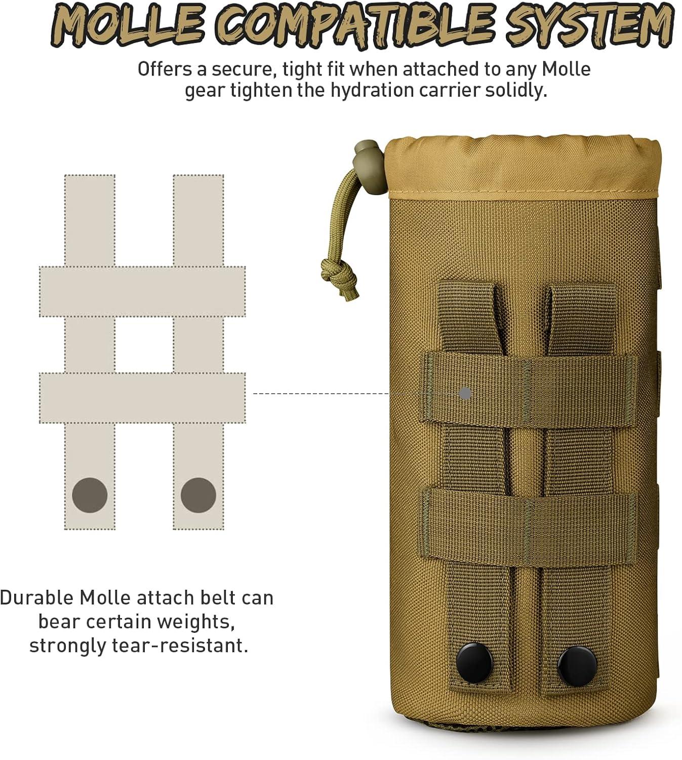 image:imageGonex Tactical MOLLE Water Bottle Pouch Drawstring Open Top amp Mesh Bottom Travel Water Bottle Bag Hydration CarrierTan
