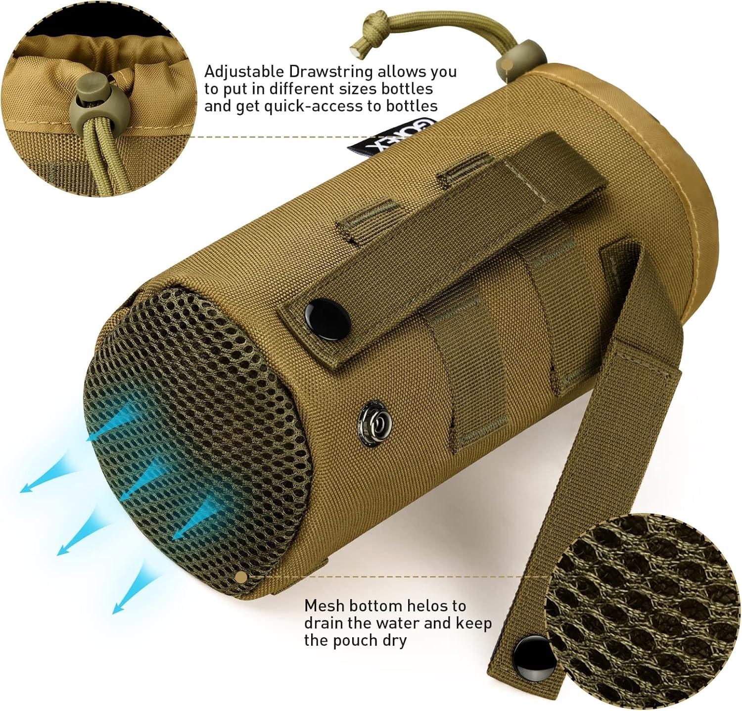 image:imageGonex Tactical MOLLE Water Bottle Pouch Drawstring Open Top amp Mesh Bottom Travel Water Bottle Bag Hydration CarrierTan