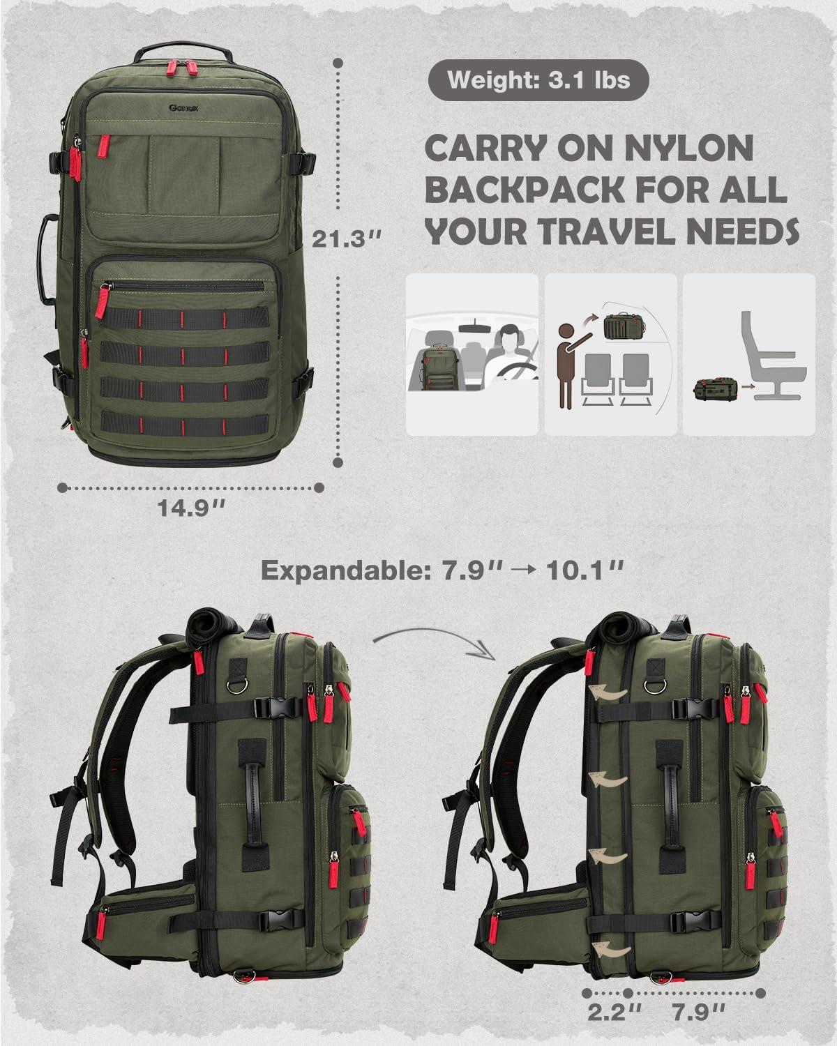 image:imageGonex Travel Backpack Large CarryOn Nylon Duffle Bag 3in1 Convertible Laptop Bag for Men amp Women Durable for Work amp Weekend Travel Army GreenArmy Green