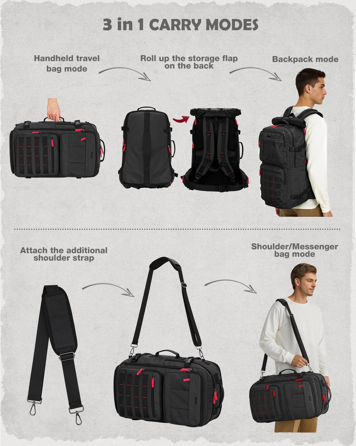 image:imageGonex Travel Backpack Large CarryOn Nylon Duffle Bag 3in1 Convertible Laptop Bag for Men amp Women Durable for Work amp Weekend Travel Army GreenBlack