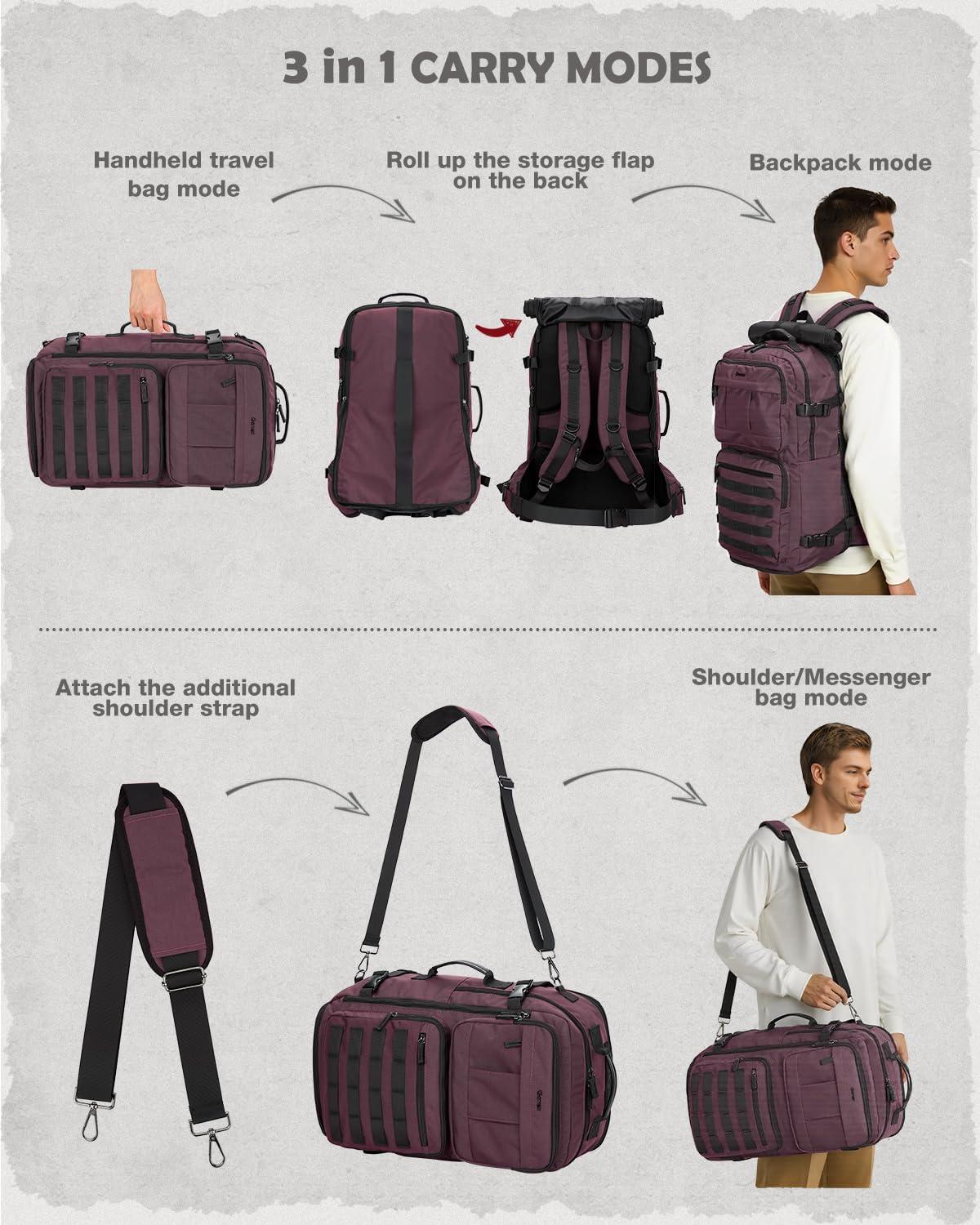 image:imageGonex Travel Backpack Large CarryOn Nylon Duffle Bag 3in1 Convertible Laptop Bag for Men amp Women Durable for Work amp Weekend Travel Army GreenDark Red