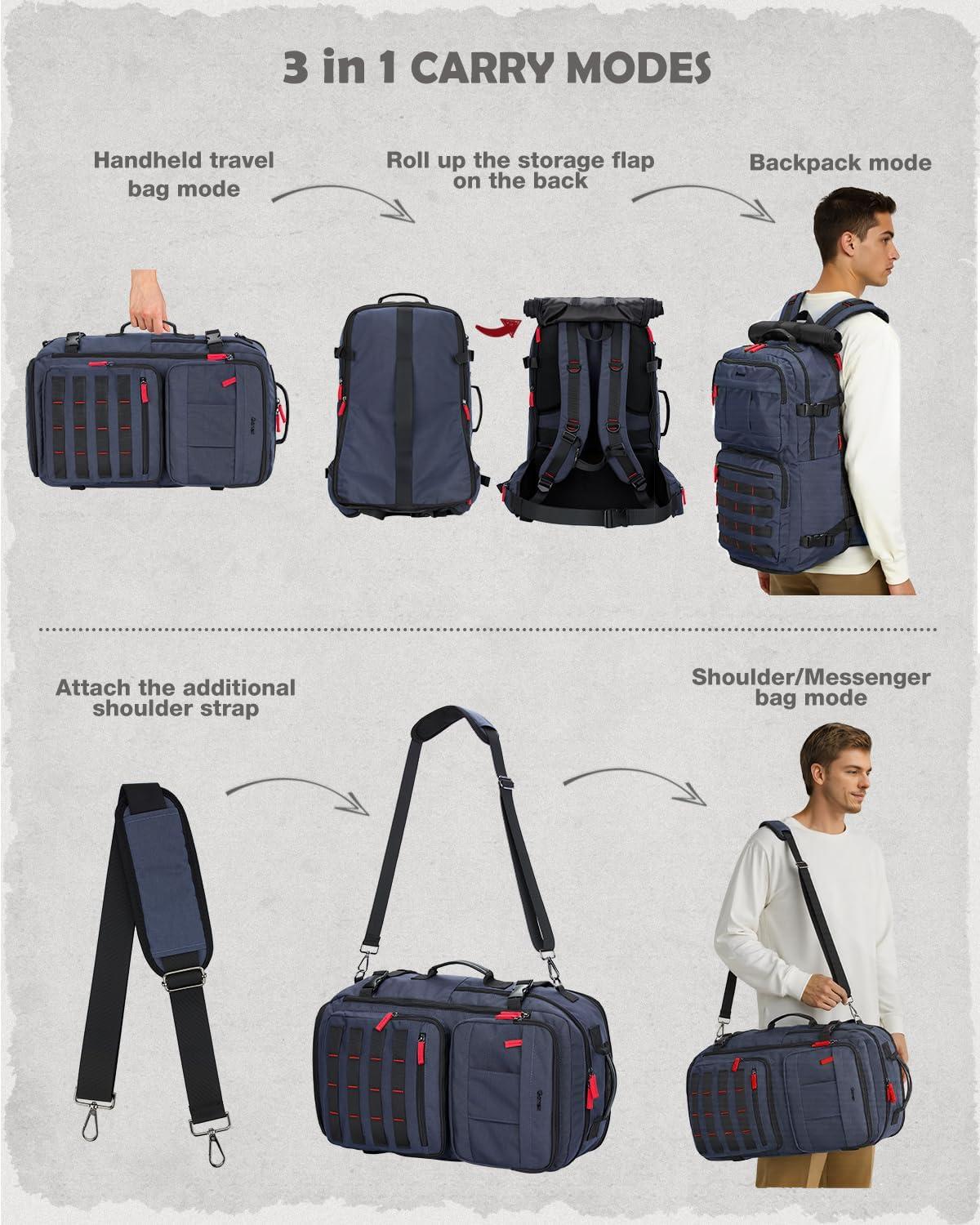 image:imageGonex Travel Backpack Large CarryOn Nylon Duffle Bag 3in1 Convertible Laptop Bag for Men amp Women Durable for Work amp Weekend Travel Army GreenDark Blue