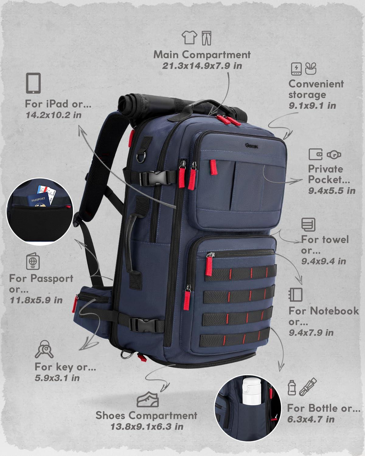 image:imageGonex Travel Backpack Large CarryOn Nylon Duffle Bag 3in1 Convertible Laptop Bag for Men amp Women Durable for Work amp Weekend Travel Army GreenDark Blue