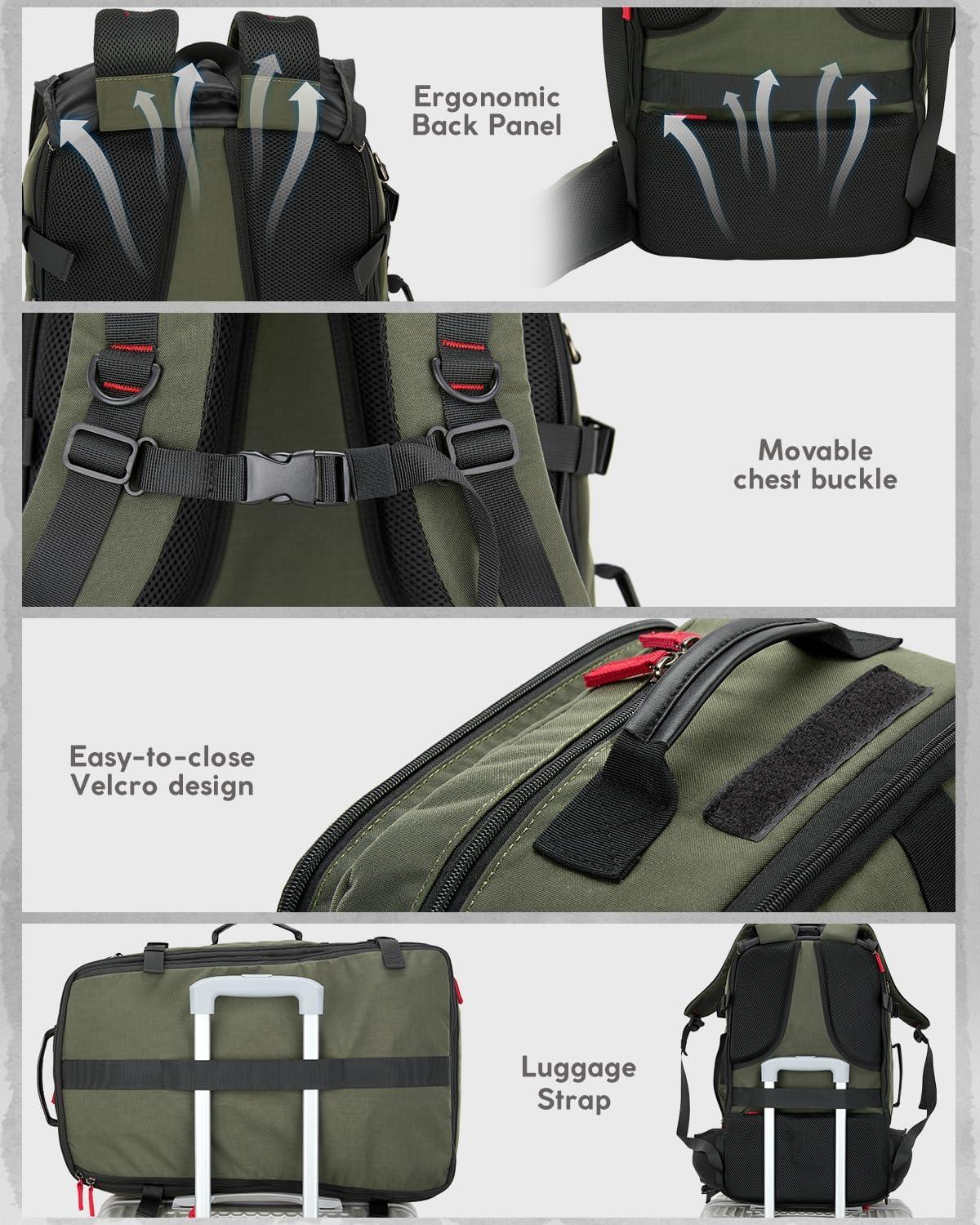 image:imageGonex Travel Backpack Large CarryOn Nylon Duffle Bag 3in1 Convertible Laptop Bag for Men amp Women Durable for Work amp Weekend Travel Dark RedArmy Green