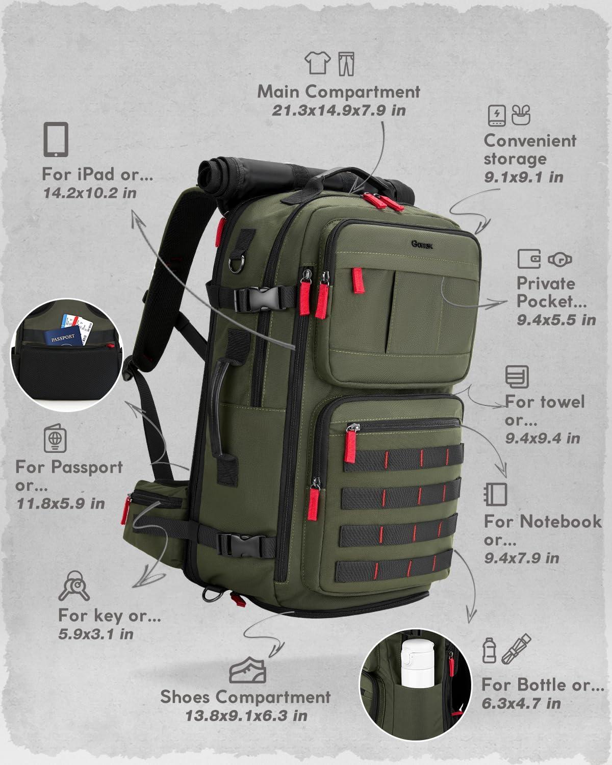 image:imageGonex Travel Backpack Large CarryOn Nylon Duffle Bag 3in1 Convertible Laptop Bag for Men amp Women Durable for Work amp Weekend Travel Dark RedArmy Green