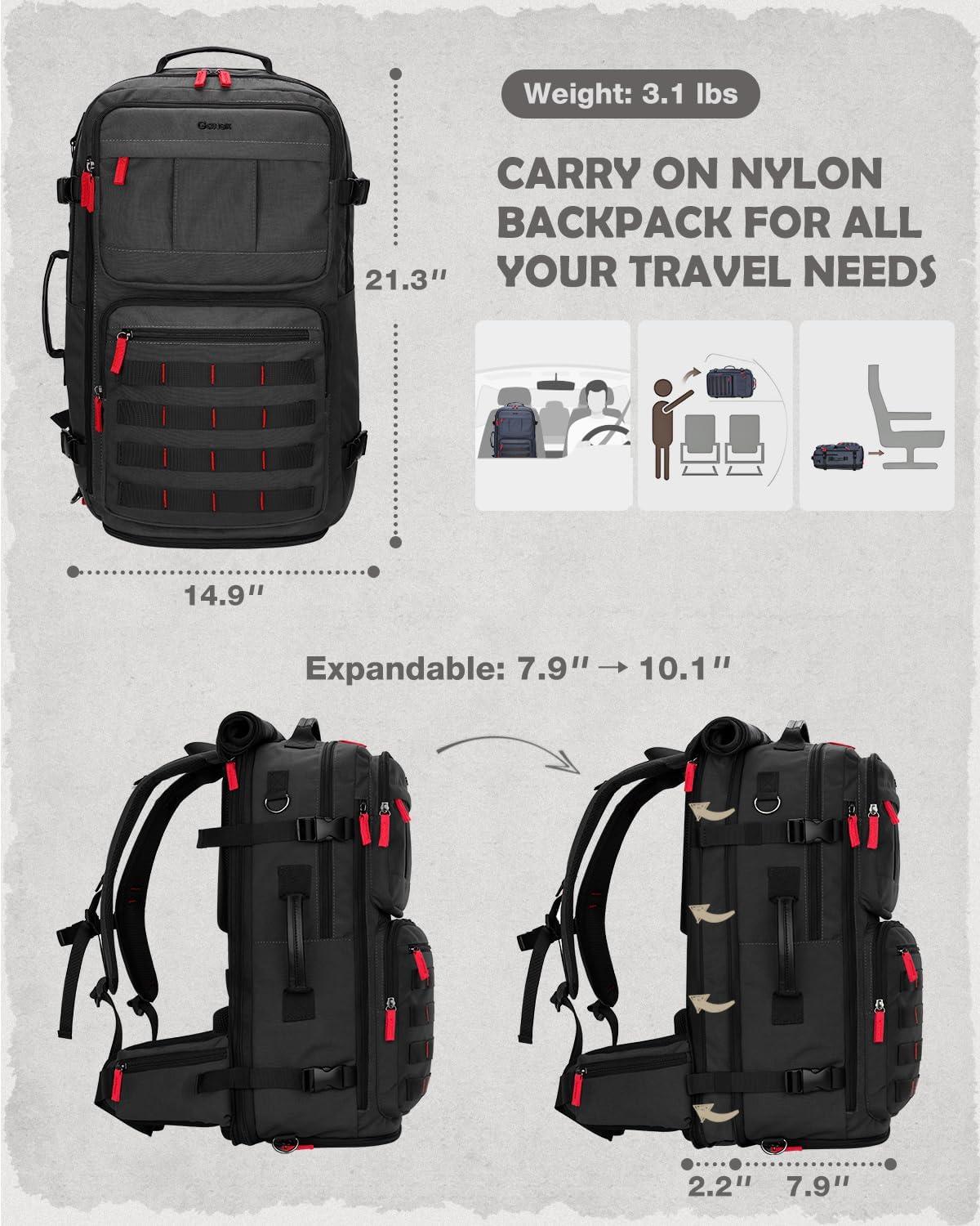 image:imageGonex Travel Backpack Large CarryOn Nylon Duffle Bag 3in1 Convertible Laptop Bag for Men amp Women Durable for Work amp Weekend Travel Dark RedBlack