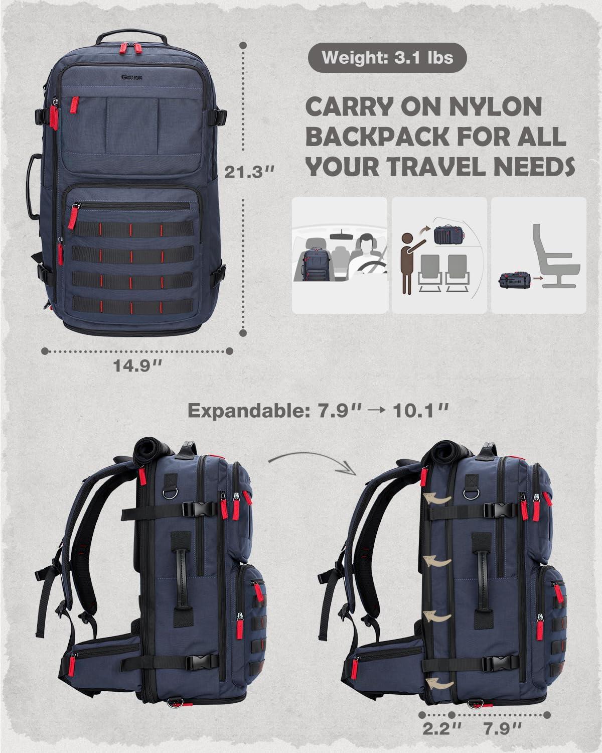 image:imageGonex Travel Backpack Large CarryOn Nylon Duffle Bag 3in1 Convertible Laptop Bag for Men amp Women Durable for Work amp Weekend Travel Dark RedDark Blue