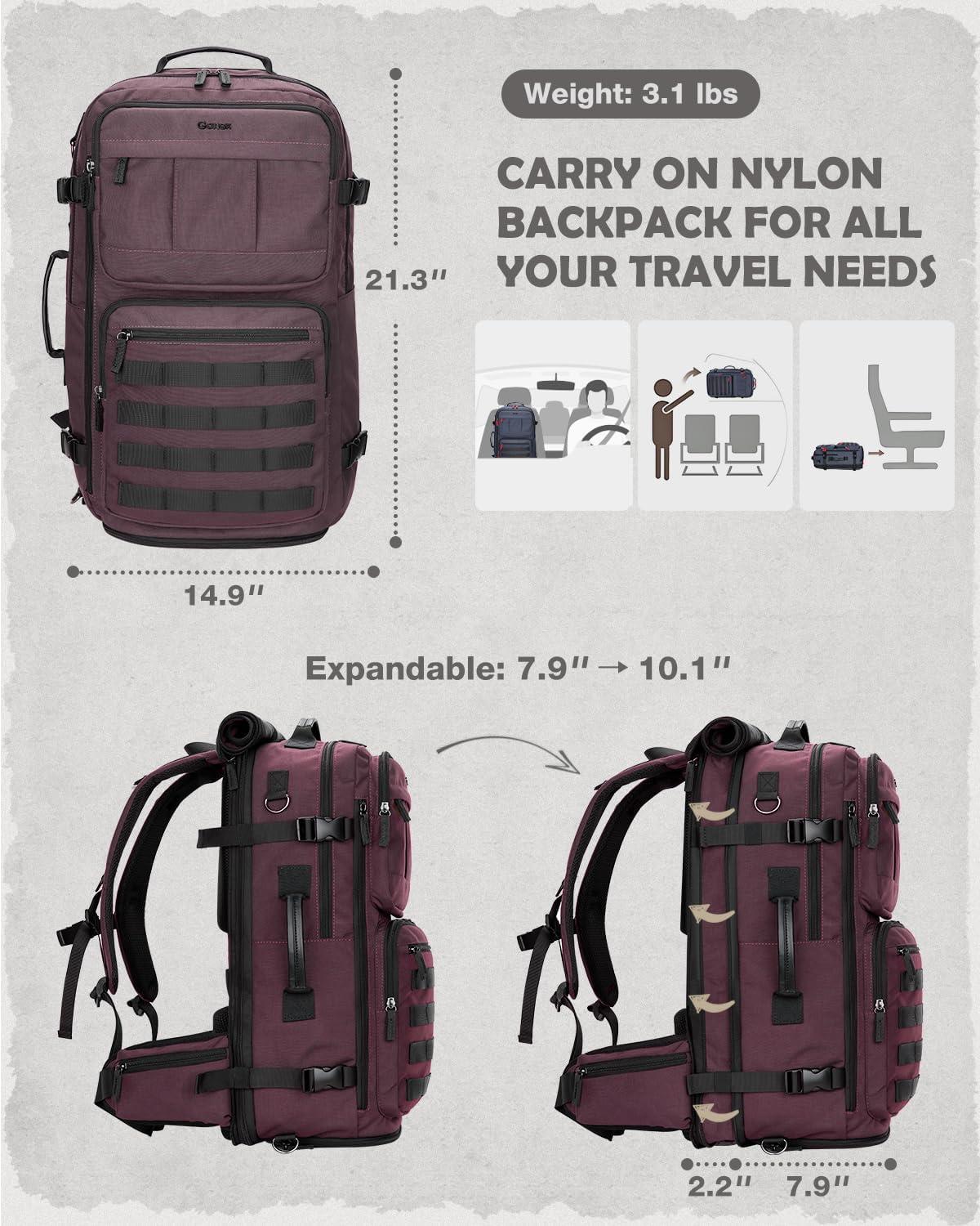 image:imageGonex Travel Backpack Large CarryOn Nylon Duffle Bag 3in1 Convertible Laptop Bag for Men amp Women Durable for Work amp Weekend Travel Dark RedDark Red