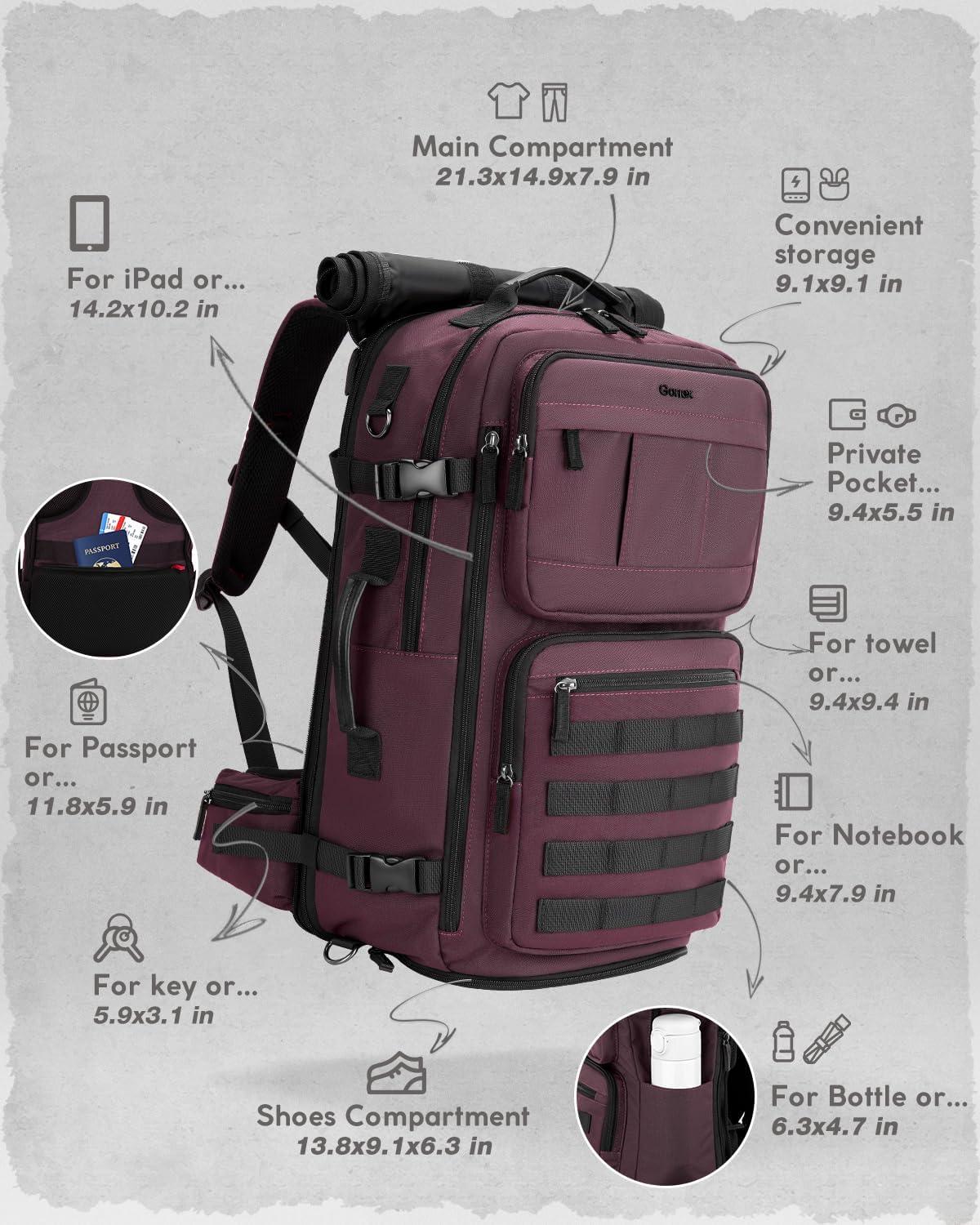 image:imageGonex Travel Backpack Large CarryOn Nylon Duffle Bag 3in1 Convertible Laptop Bag for Men amp Women Durable for Work amp Weekend Travel Dark RedDark Red