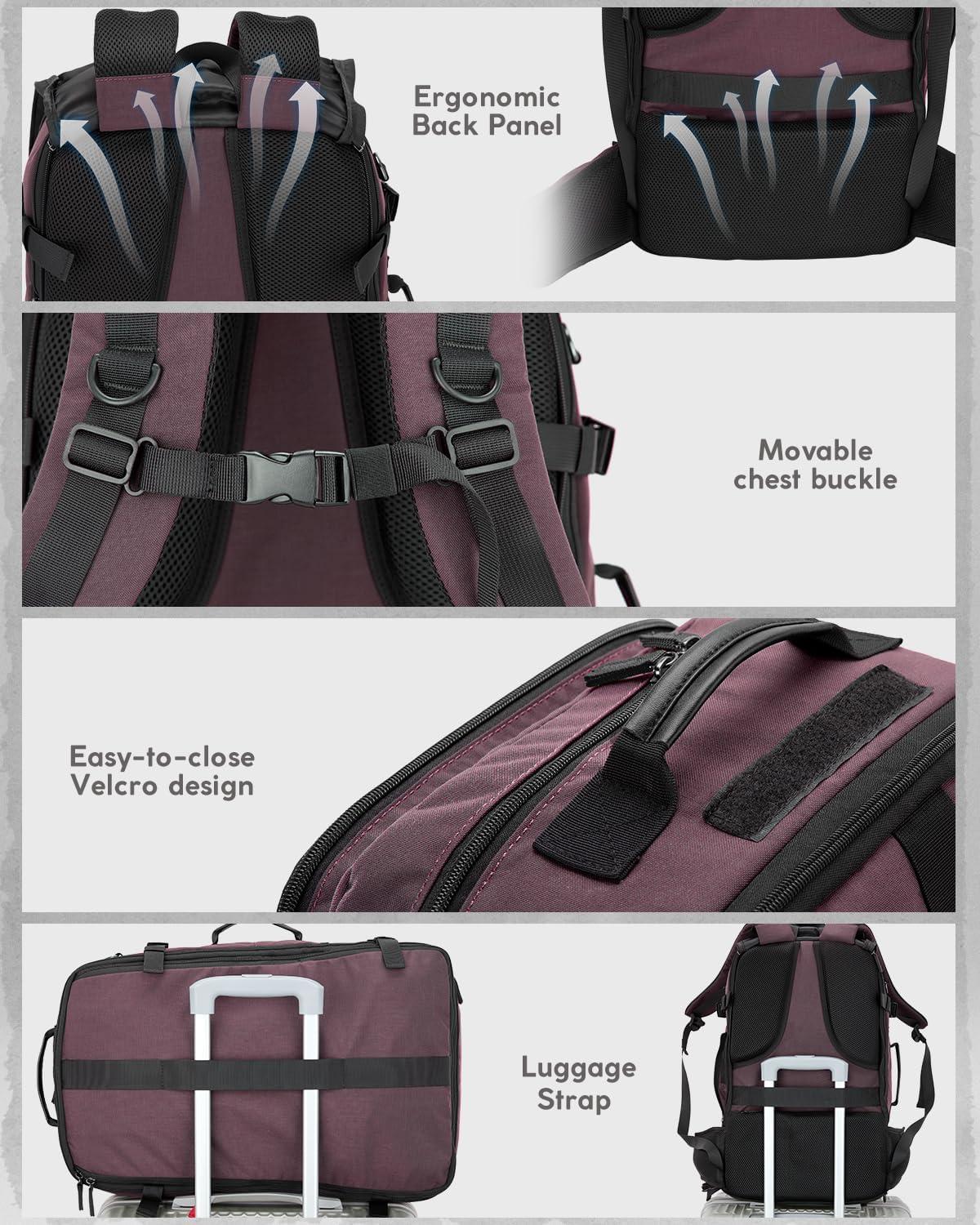 image:imageGonex Travel Backpack Large CarryOn Nylon Duffle Bag 3in1 Convertible Laptop Bag for Men amp Women Durable for Work amp Weekend Travel Dark RedDark Red