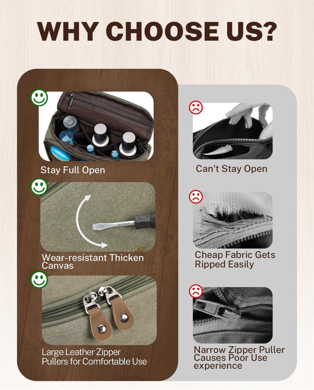 image:imageGonex Travel Toiletry Bag for Men Water Resistant Canvas Wide Open Shaving Bag with Wet Dry Compartment Travel Essentials Toiletries Organizer Army GreenArmy Green