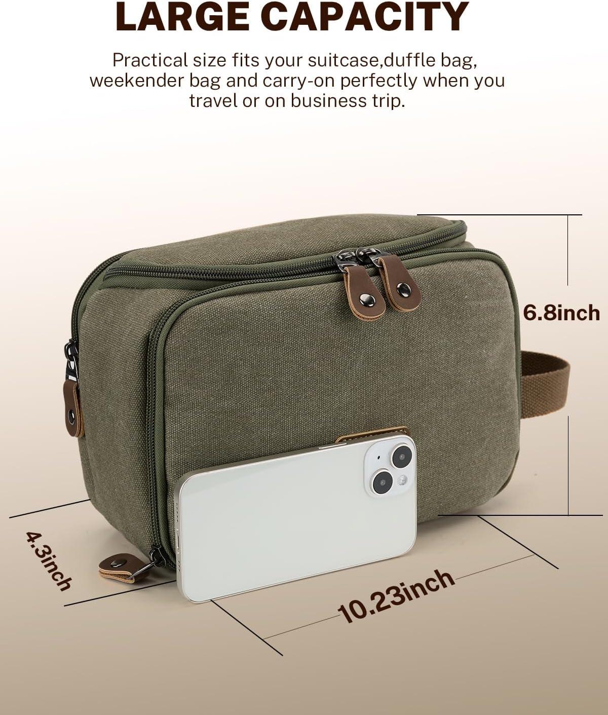 image:imageGonex Travel Toiletry Bag for Men Water Resistant Canvas Wide Open Shaving Bag with Wet Dry Compartment Travel Essentials Toiletries Organizer Army GreenArmy Green