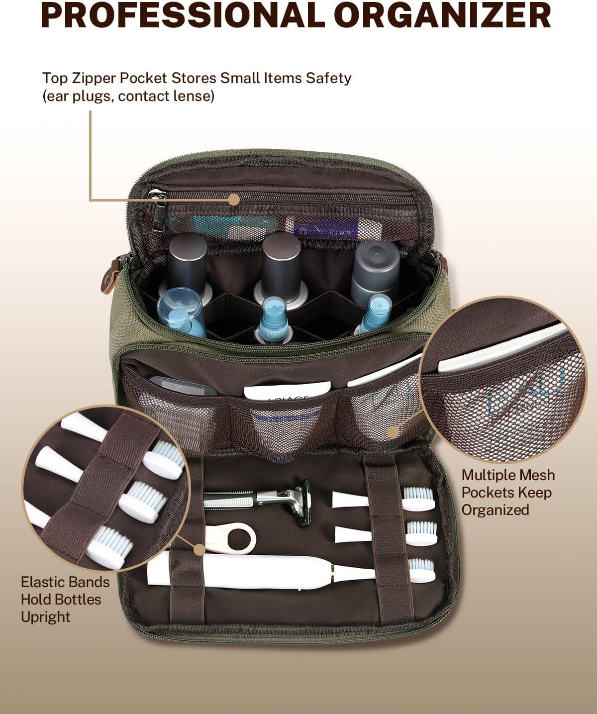 image:imageGonex Travel Toiletry Bag for Men Water Resistant Canvas Wide Open Shaving Bag with Wet Dry Compartment Travel Essentials Toiletries Organizer Army GreenArmy Green