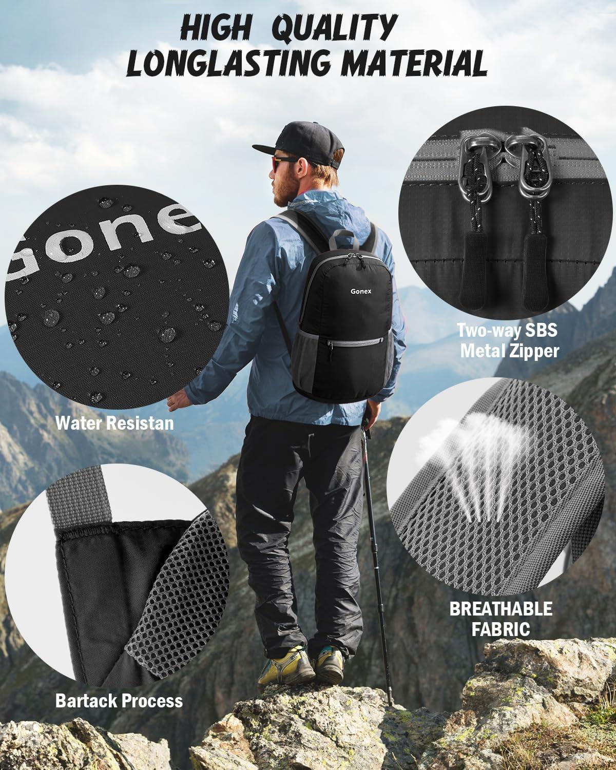 image:imageGonex Ultra Lightweight Packable Backpack 20L Daypack Handy Foldable Camping Outdoor Travel Cycling BackpackingBlack