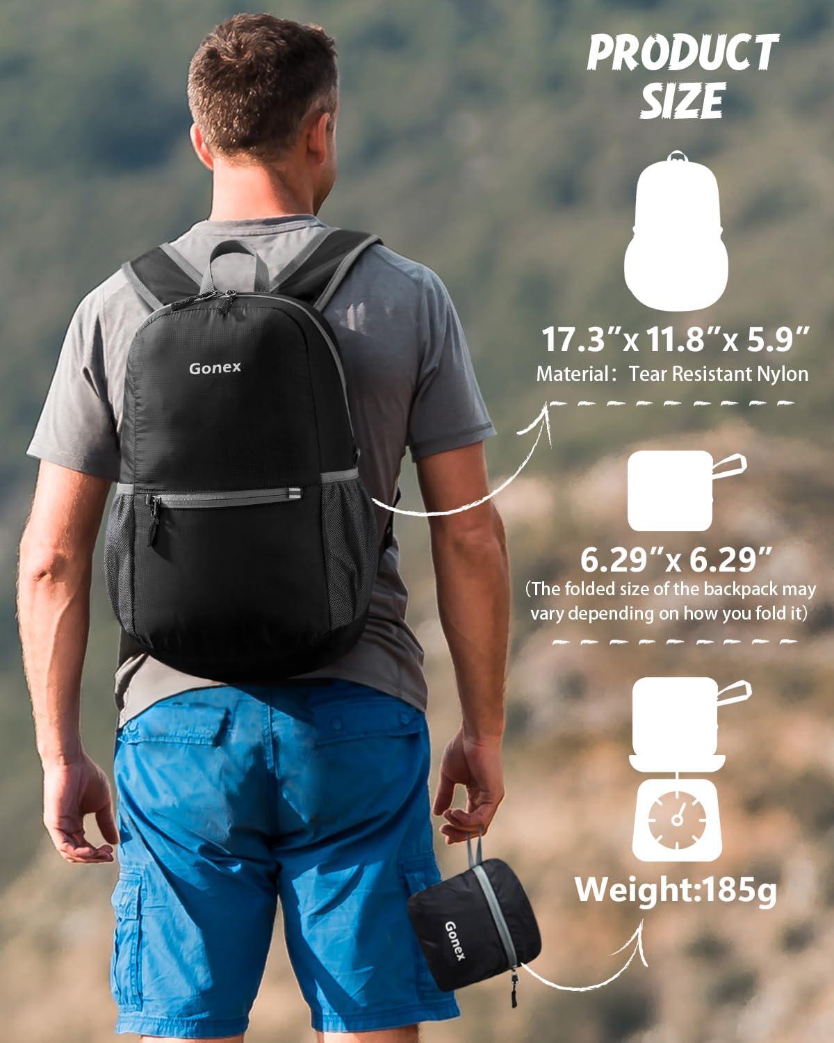 image:imageGonex Ultra Lightweight Packable Backpack 20L Daypack Handy Foldable Camping Outdoor Travel Cycling BackpackingBlack
