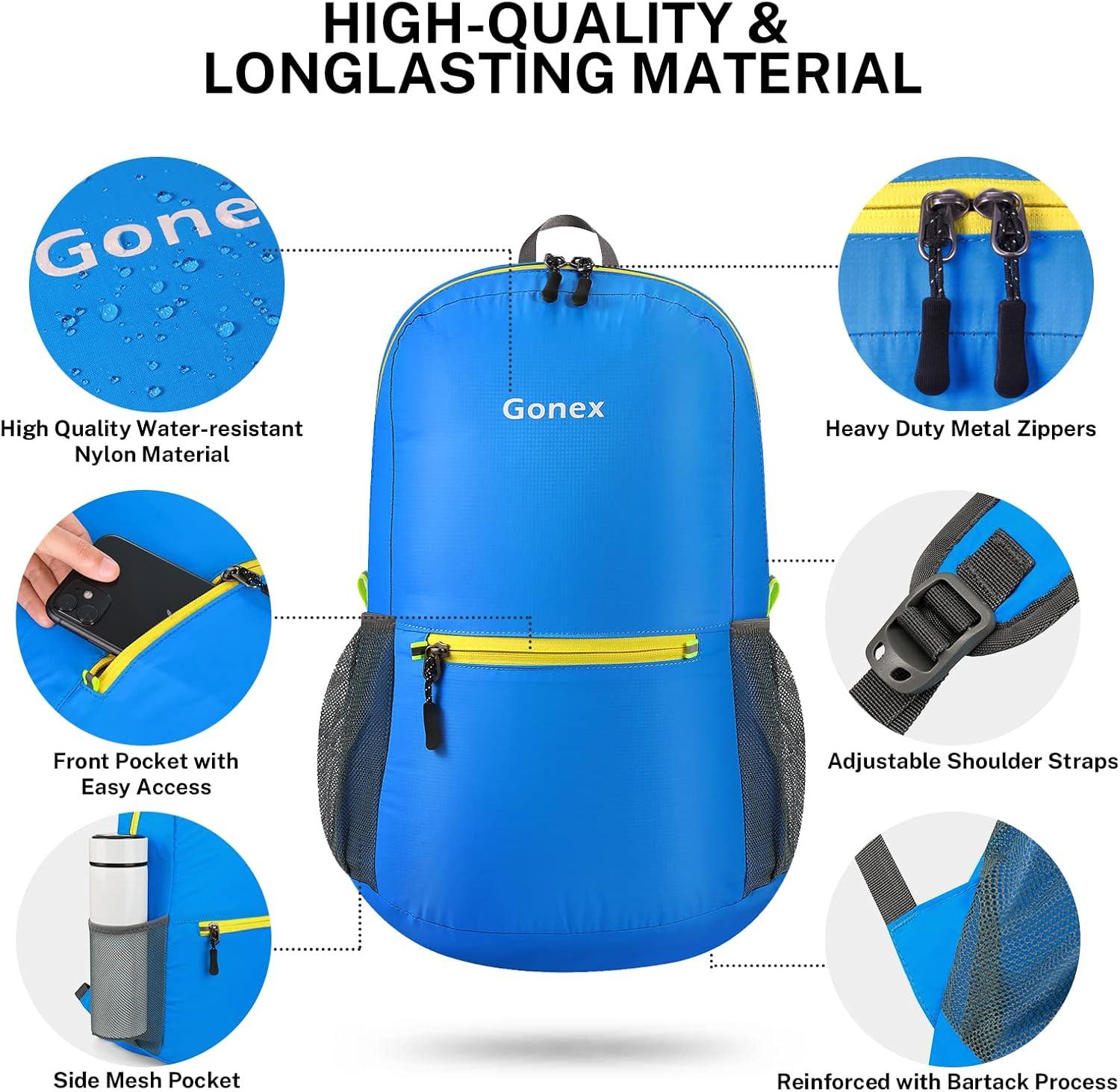 image:imageGonex Ultra Lightweight Packable Backpack 20L Daypack Handy Foldable Camping Outdoor Travel Cycling BackpackingBlue