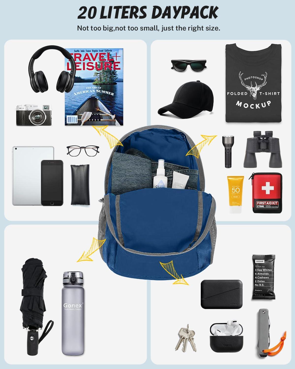 image:imageGonex Ultra Lightweight Packable Backpack 20L Daypack Handy Foldable Camping Outdoor Travel Cycling BackpackingDark Blue